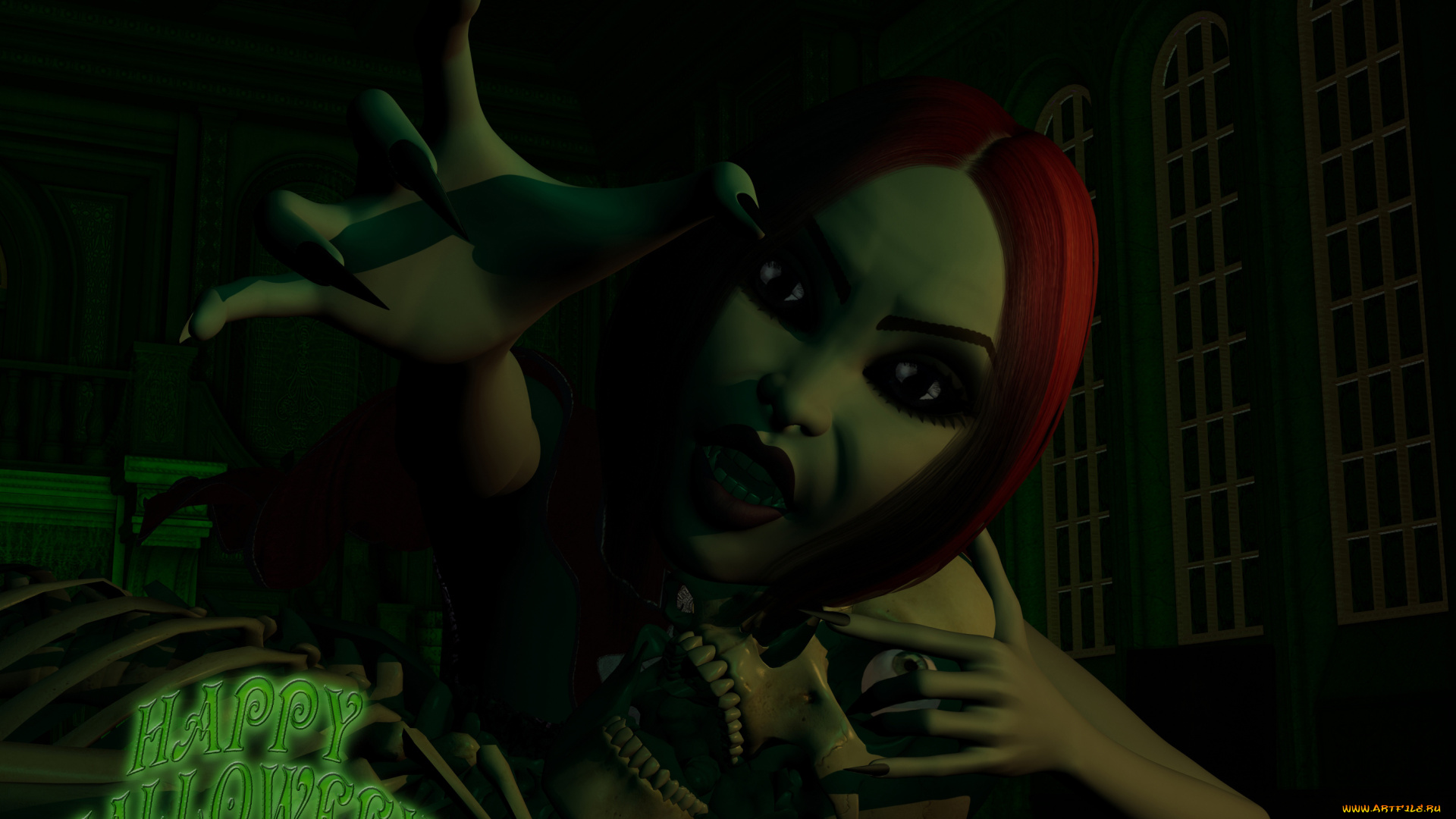 3д, графика, праздники, , holidays, девушка, взгляд, фон, череп