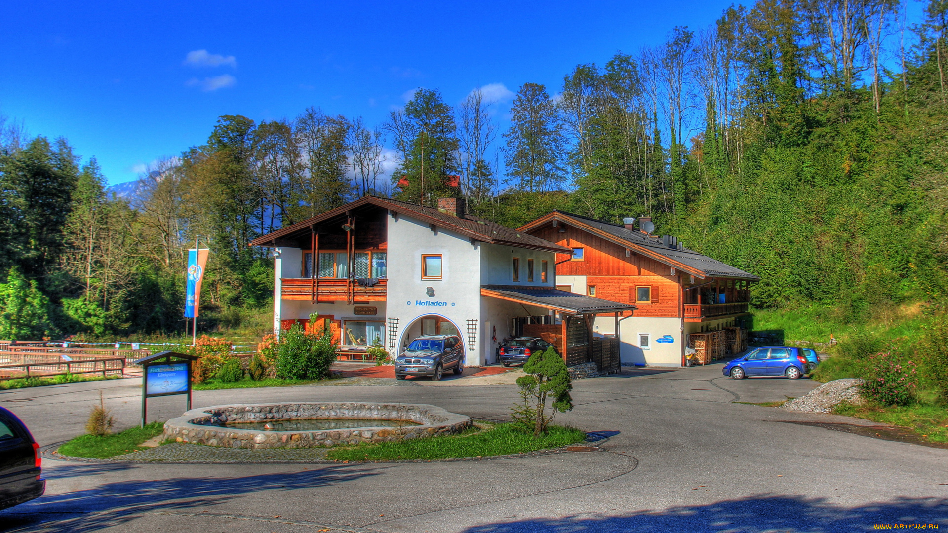 берхтесгаден, германия, города, -, улицы, , площади, , набережные, фонтан, дома, площадь, германия, берхтесгаден