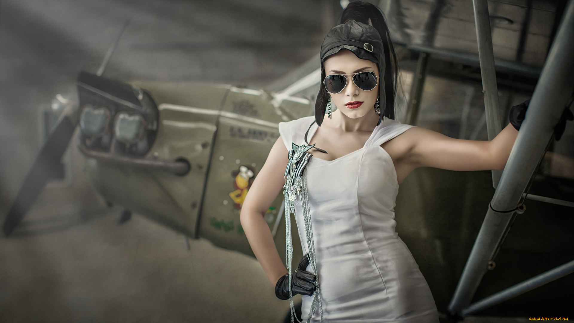 девушки, -unsort, , креатив, очки, шлем, самолет