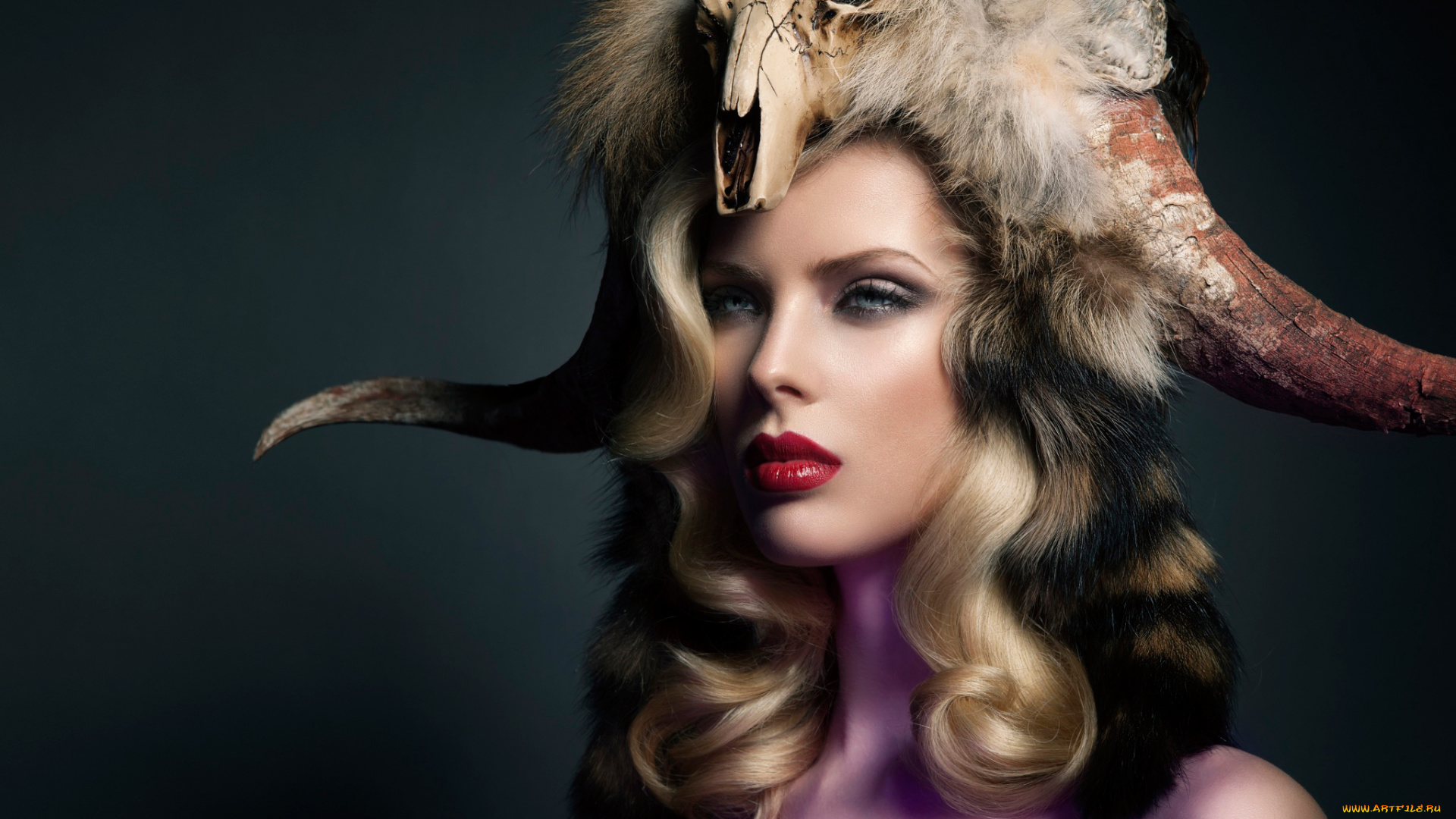 девушки, -unsort, , креатив, red, lips, череп, макияж, портрет