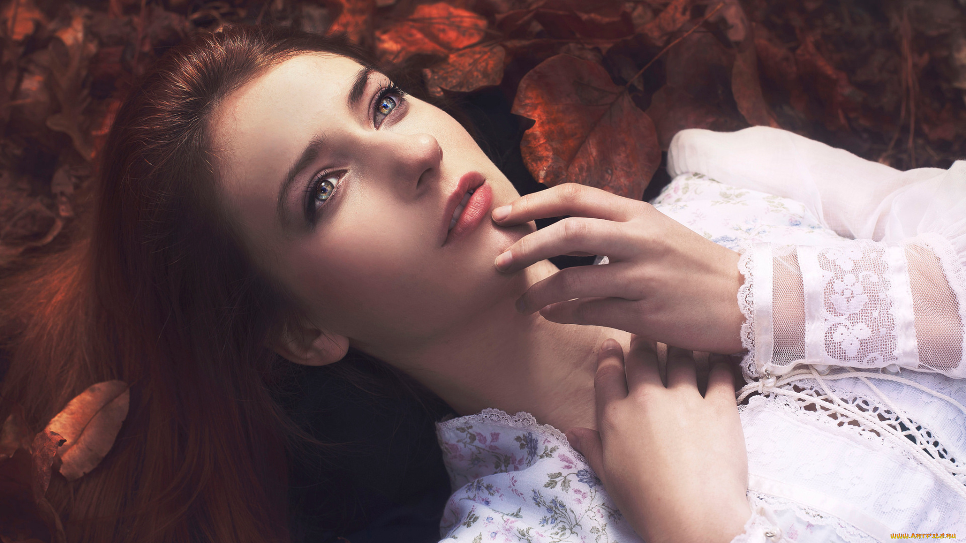 девушки, -unsort, , лица, , портреты, листья, взгляд, портрет, autumnial, light, осень