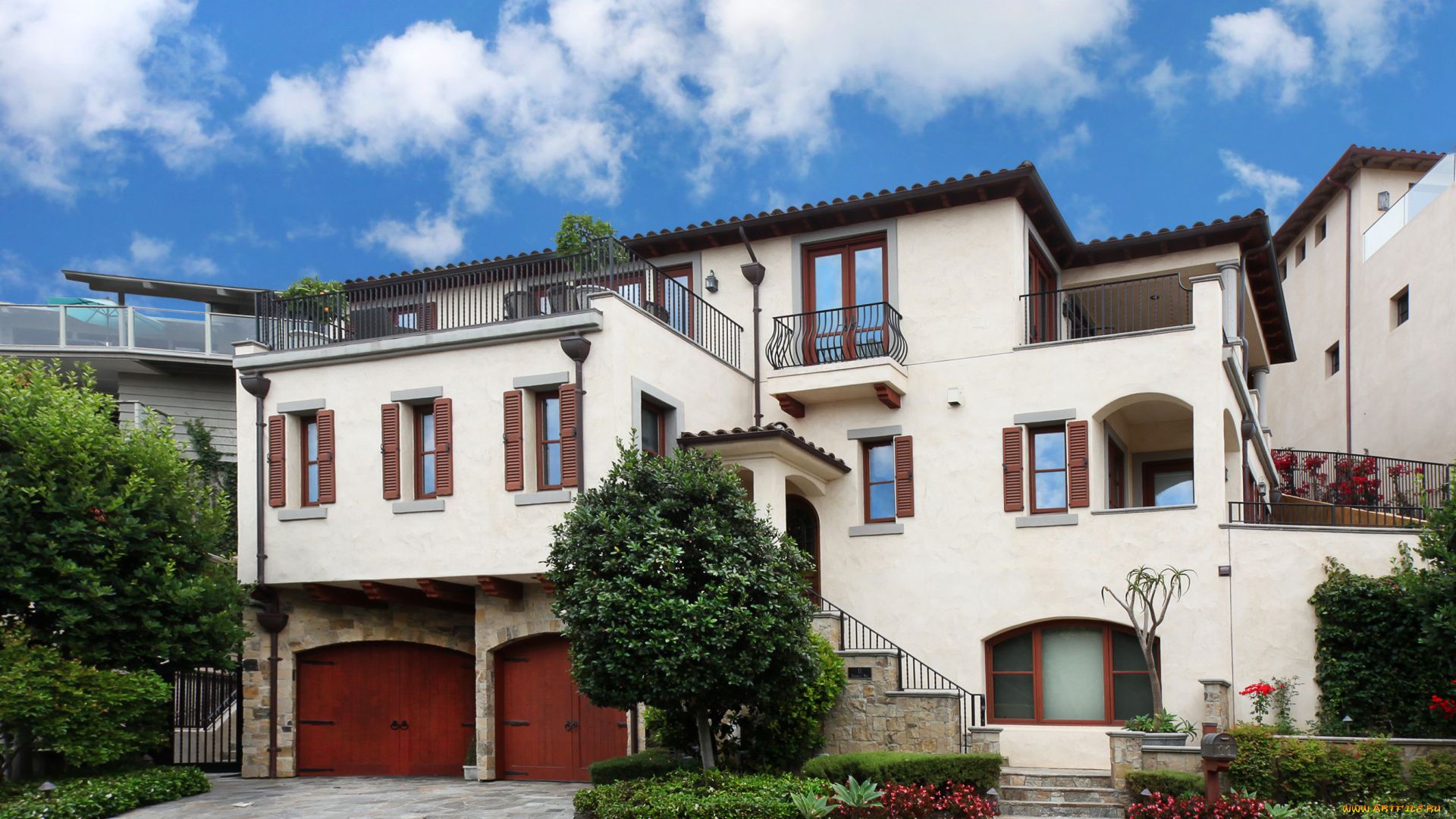 города, -, здания, , дома, дом, дизайн, ландшафт, кусты, деревья