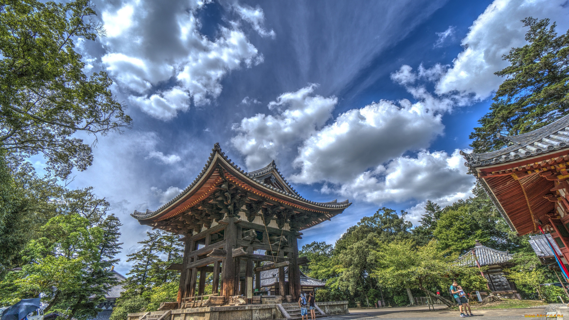 huge, bell, tower, города, -, буддийские, и, другие, храмы, пагода, парк