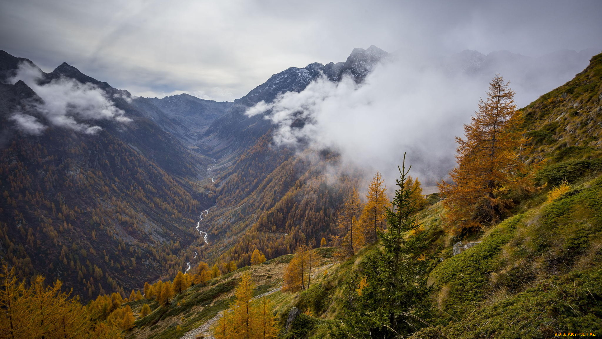 природа, горы, река, деревья, осень, пейзаж, italy
