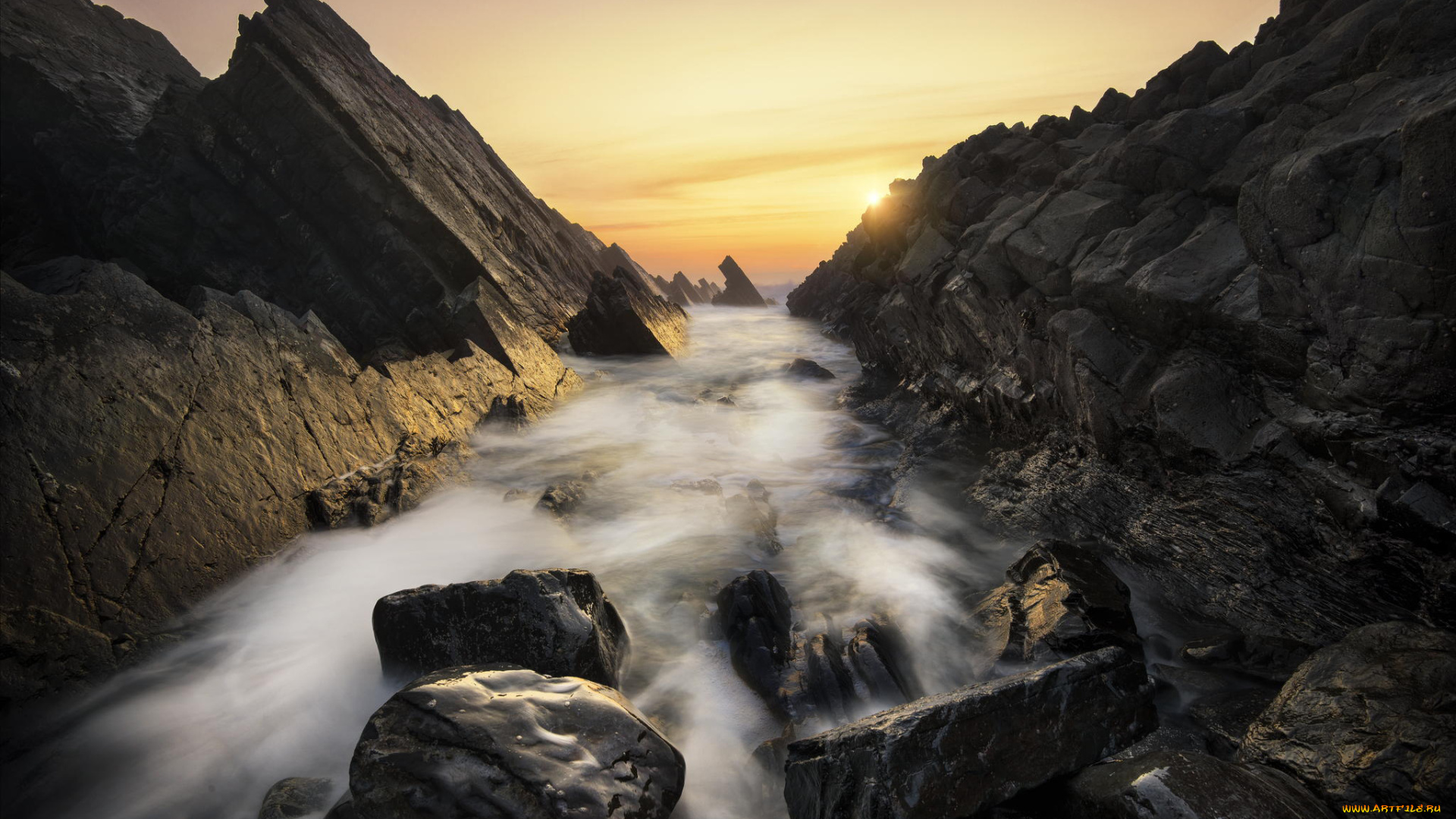 природа, побережье, небо, вода, камни, скалы