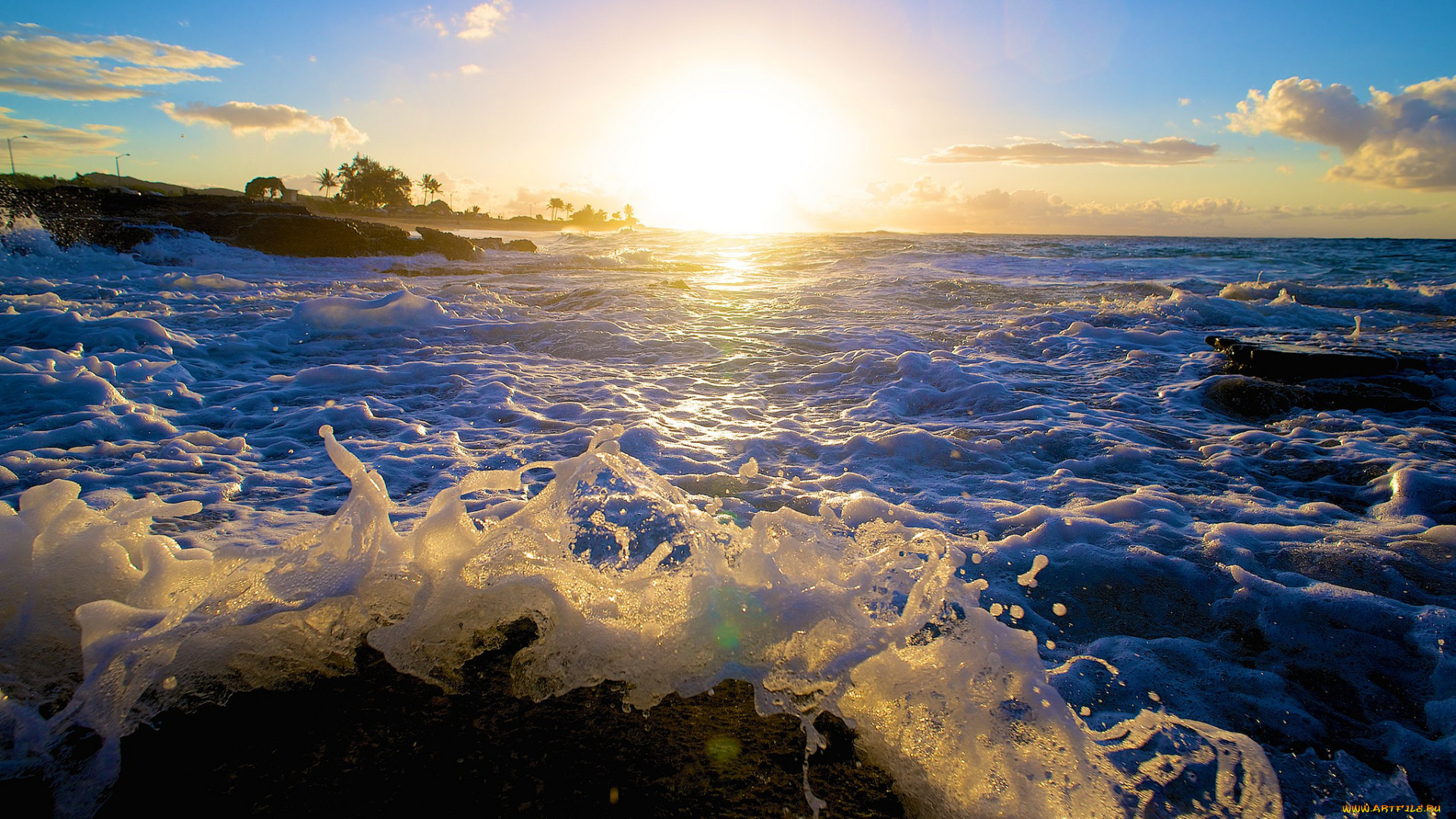 природа, восходы, закаты, закат, небо, море, облака, пена, всплеск, пейзаж