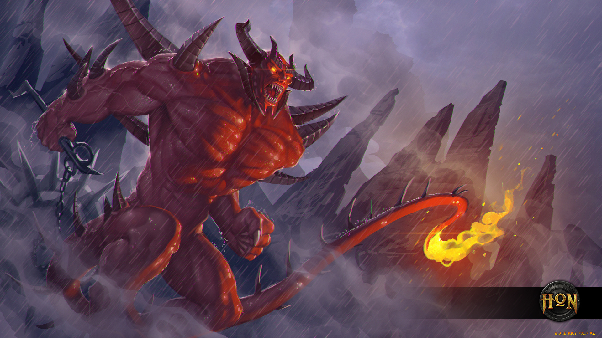 видео, игры, heroes, of, newerth, огонь, хвост, рога, moba, heroes, of, newerth, монстер, scarlord