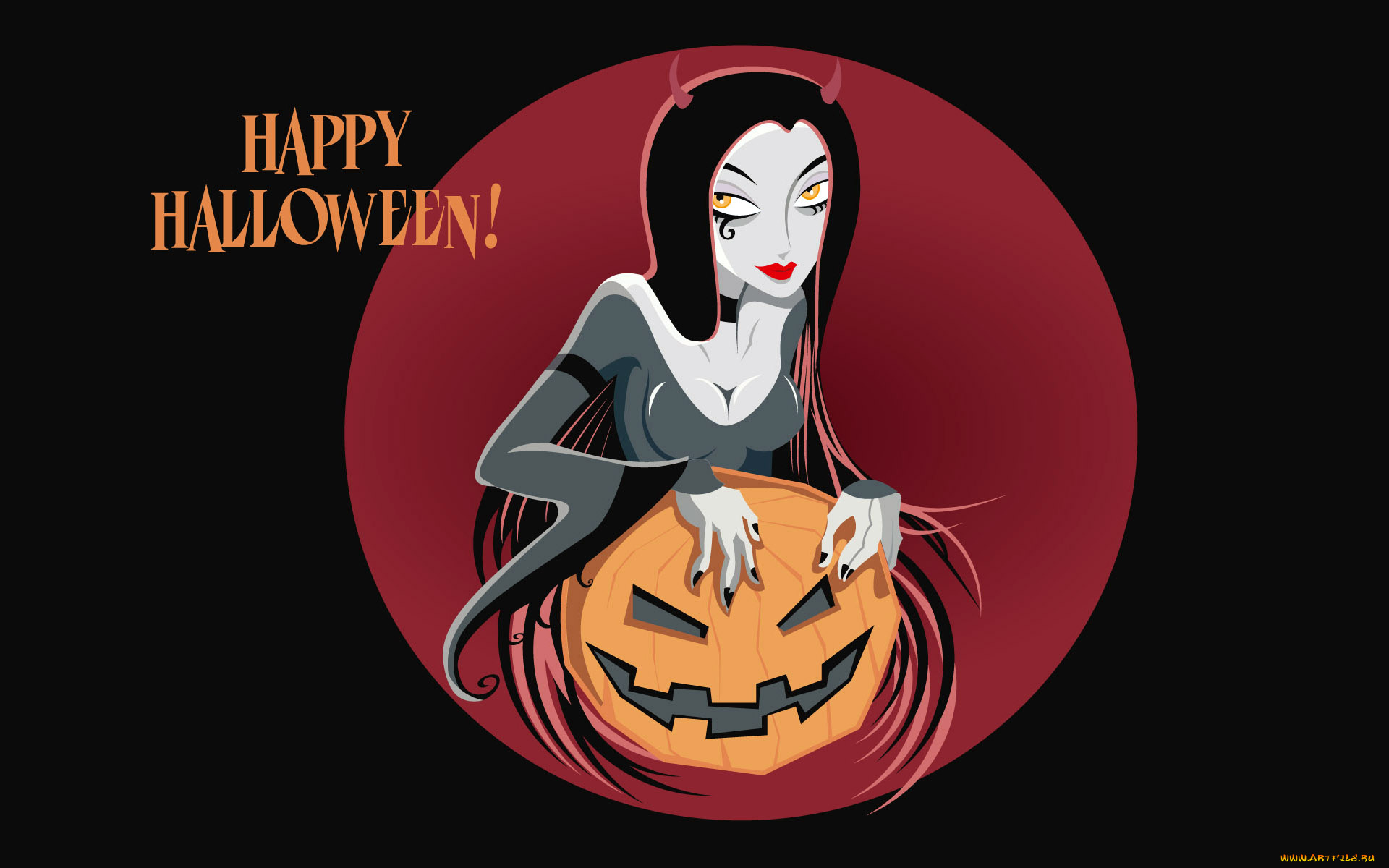 праздничные, хэллоуин, тыква, рожки, взгляд, девушки