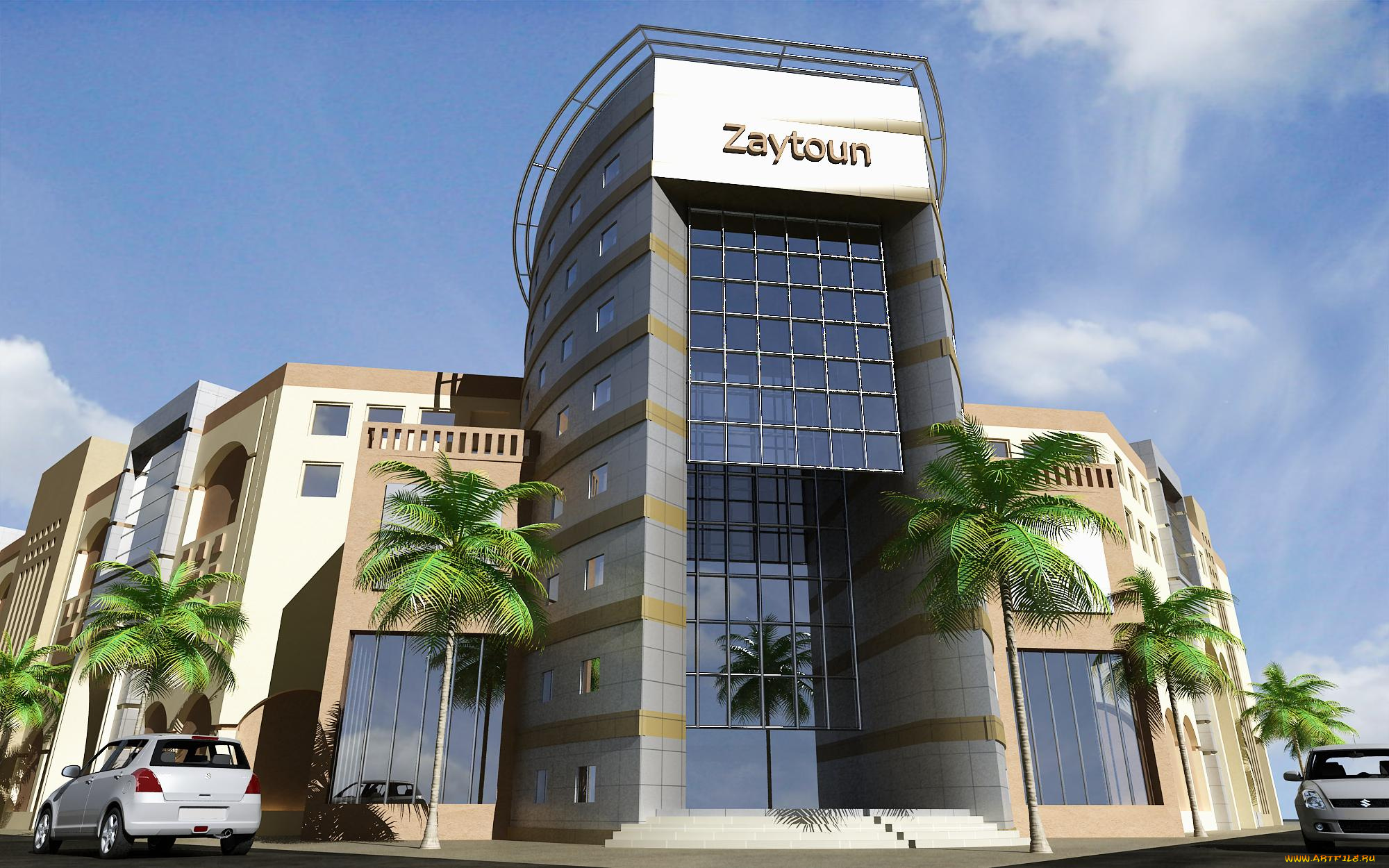 3д, графика, архитектура, , architecture, дом, пальмы, автомобили