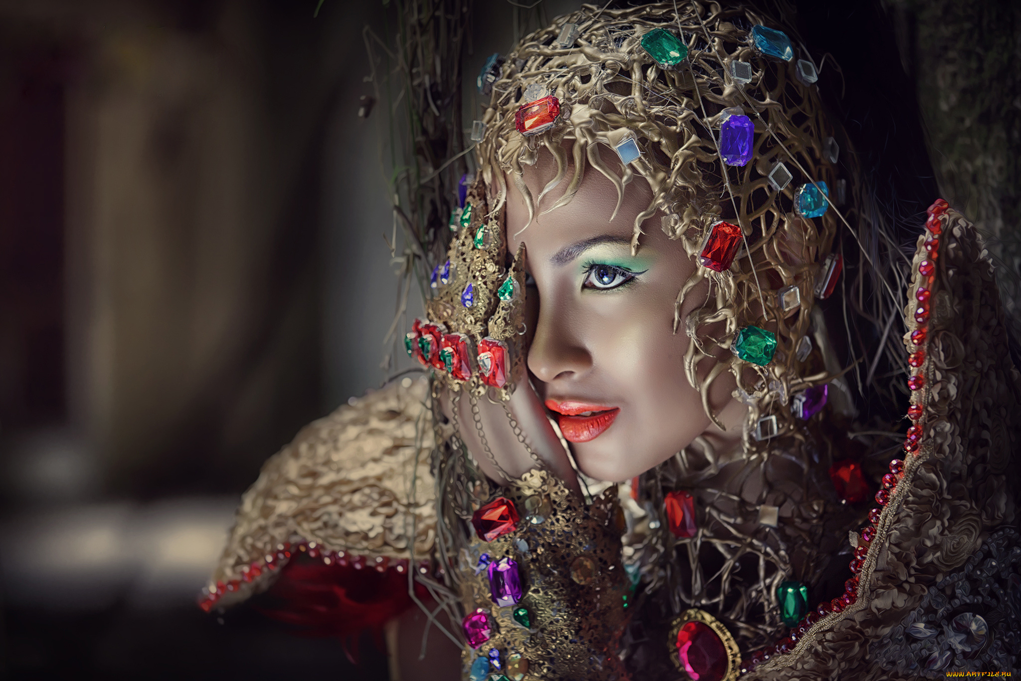 девушки, -unsort, , креатив, украшения, лицо, макияж