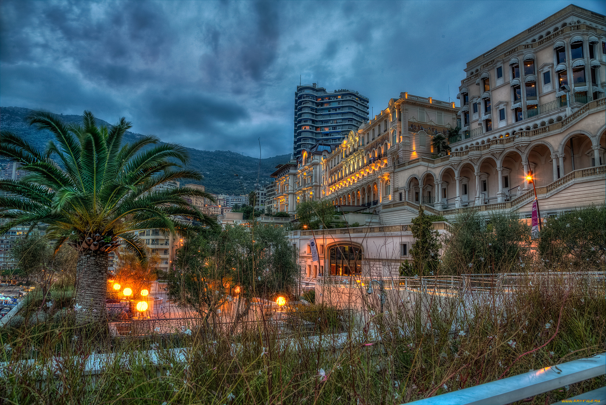 monte, carlo, evening, города, монте-карло, , монако, горд, ночь, огни