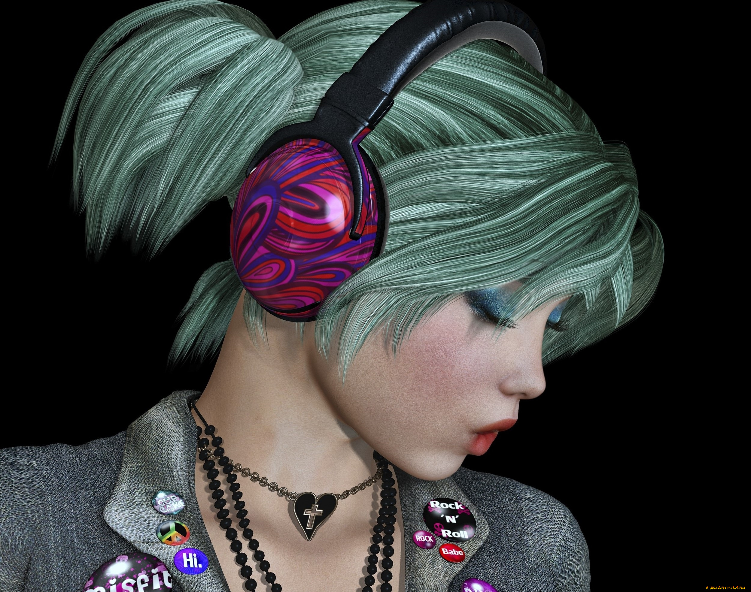 3д, графика, портрет, , portraits, девушка, взгляд, фон, наушники