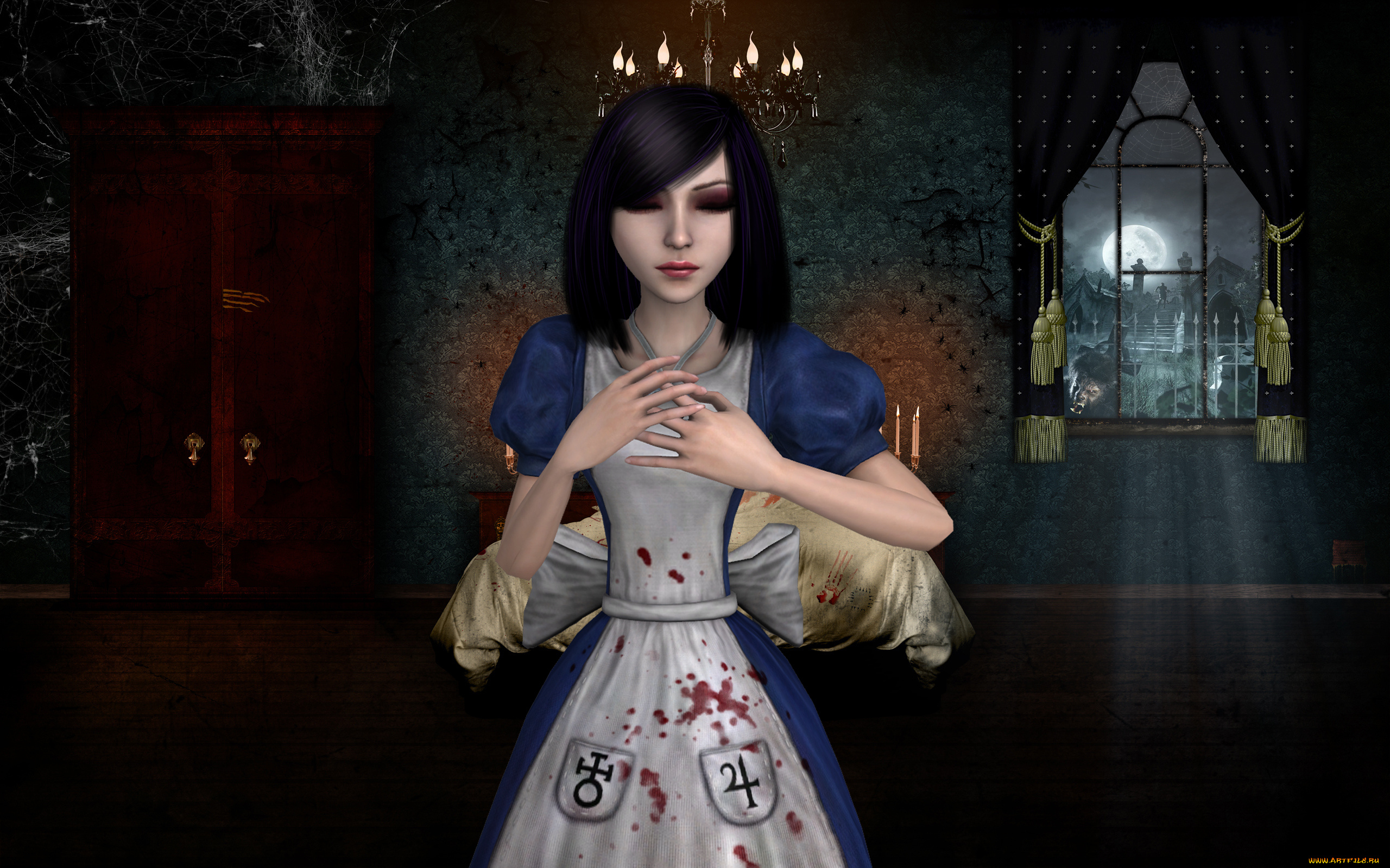 3д, графика, люди, , people, девушки, взгляд, свечи, окно, шторы, луна