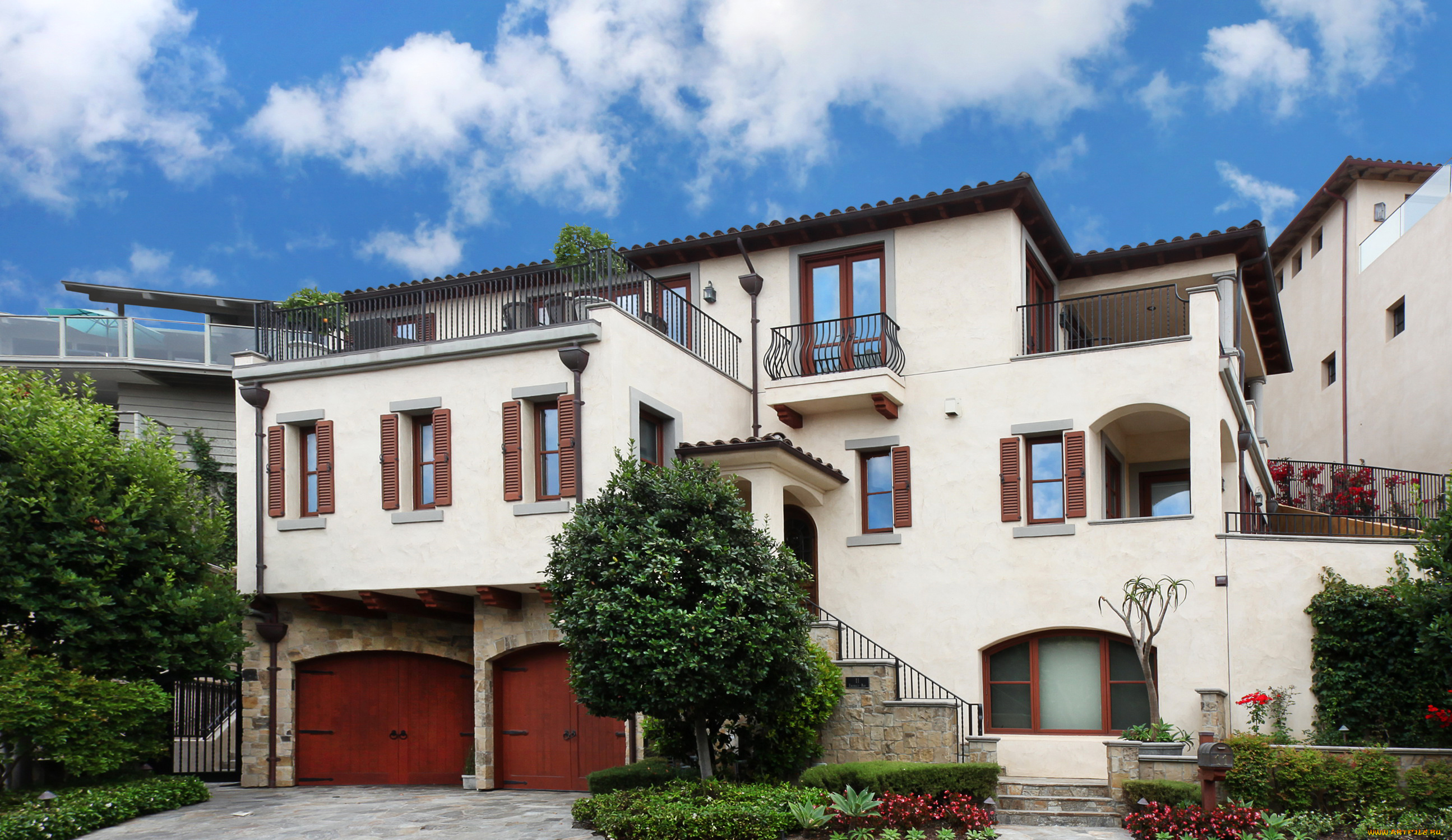 города, -, здания, , дома, дом, дизайн, ландшафт, кусты, деревья