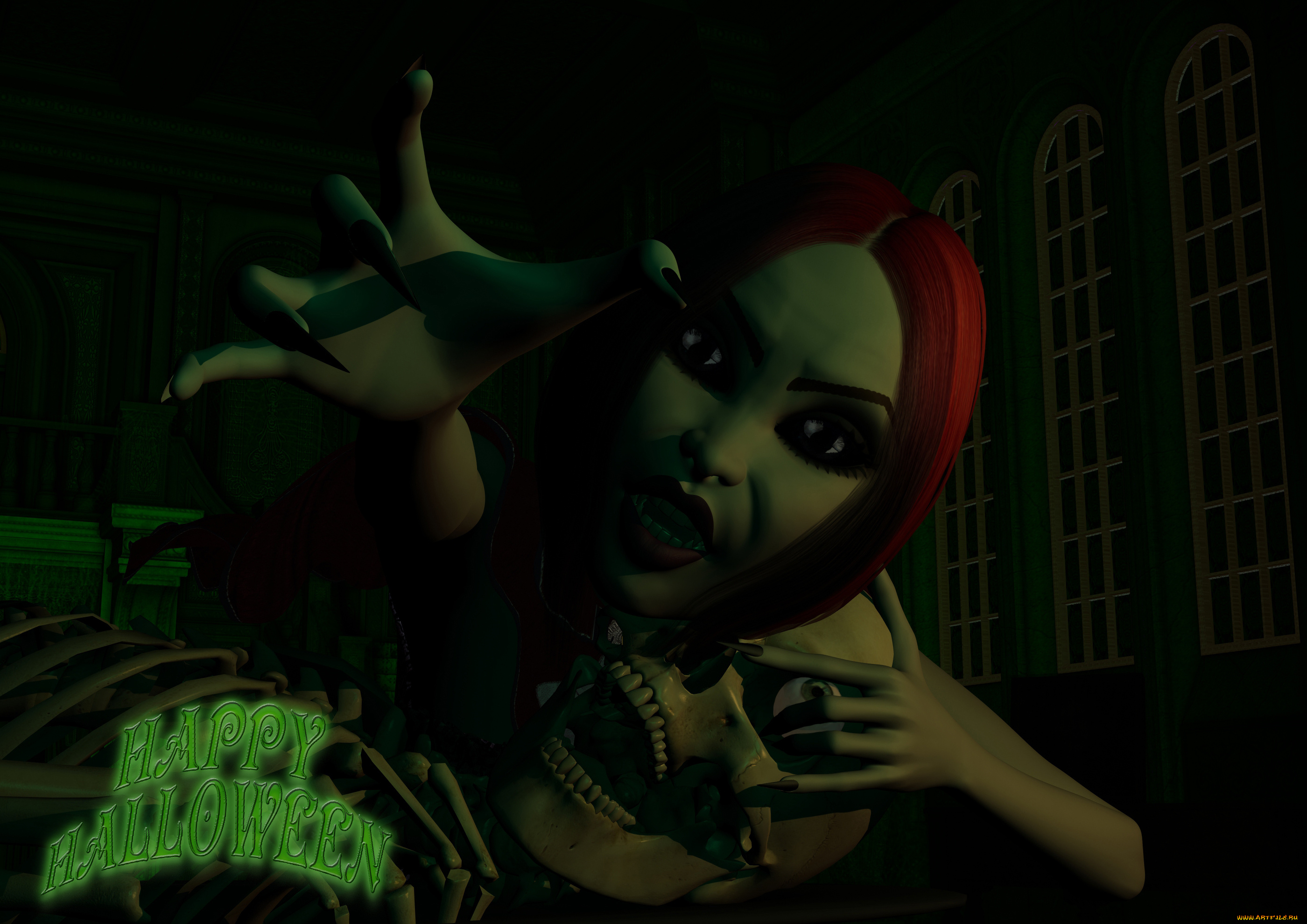 3д, графика, праздники, , holidays, девушка, взгляд, фон, череп