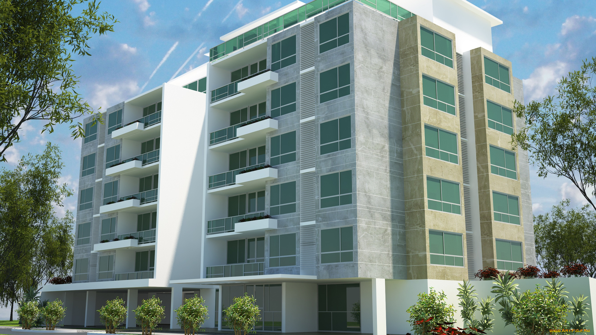 3д, графика, архитектура, , architecture, облака, окна, дом