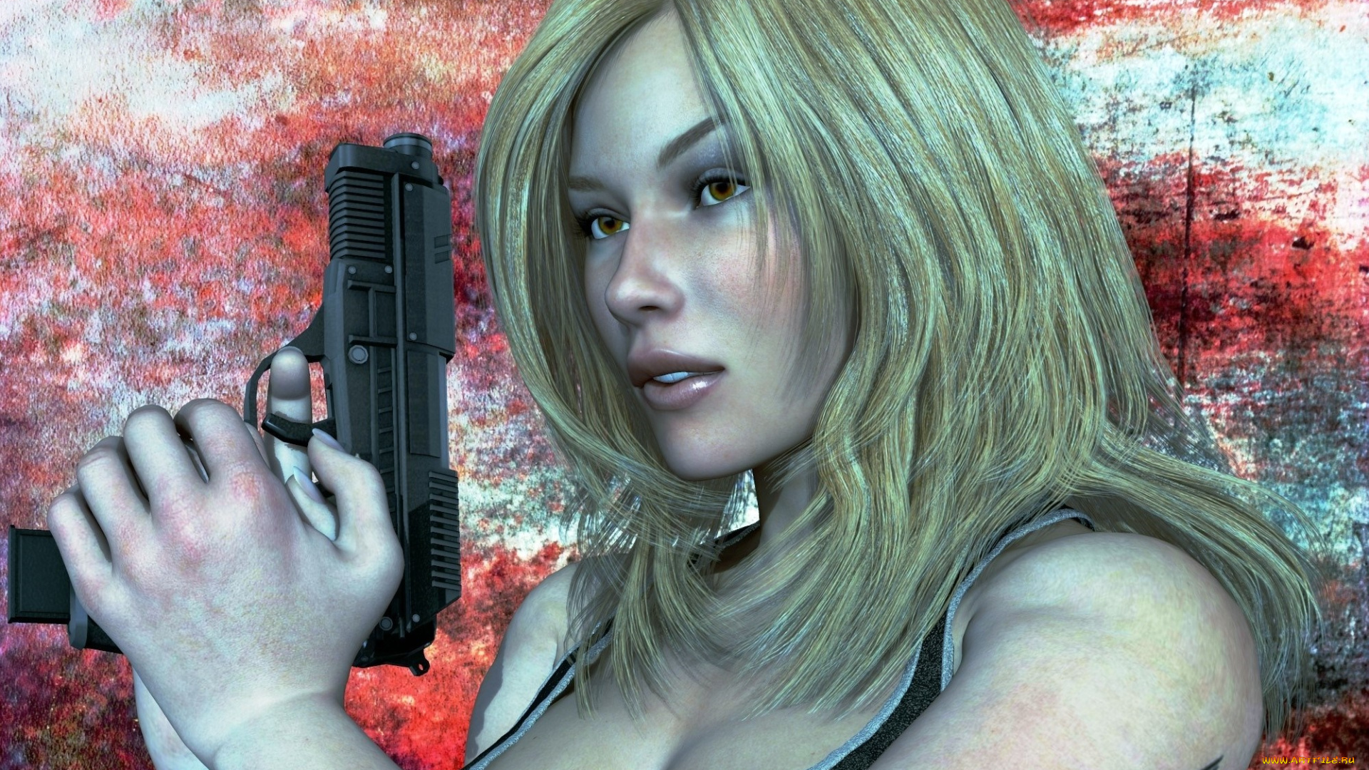 3д, графика, фантазия, , fantasy, оружие, фон, взгляд, девушка