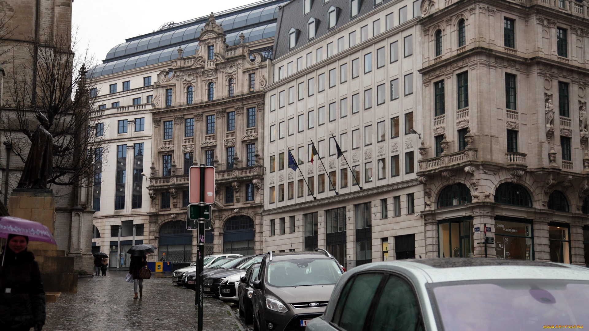 города, брюссель, , бельгия, дождь, улица