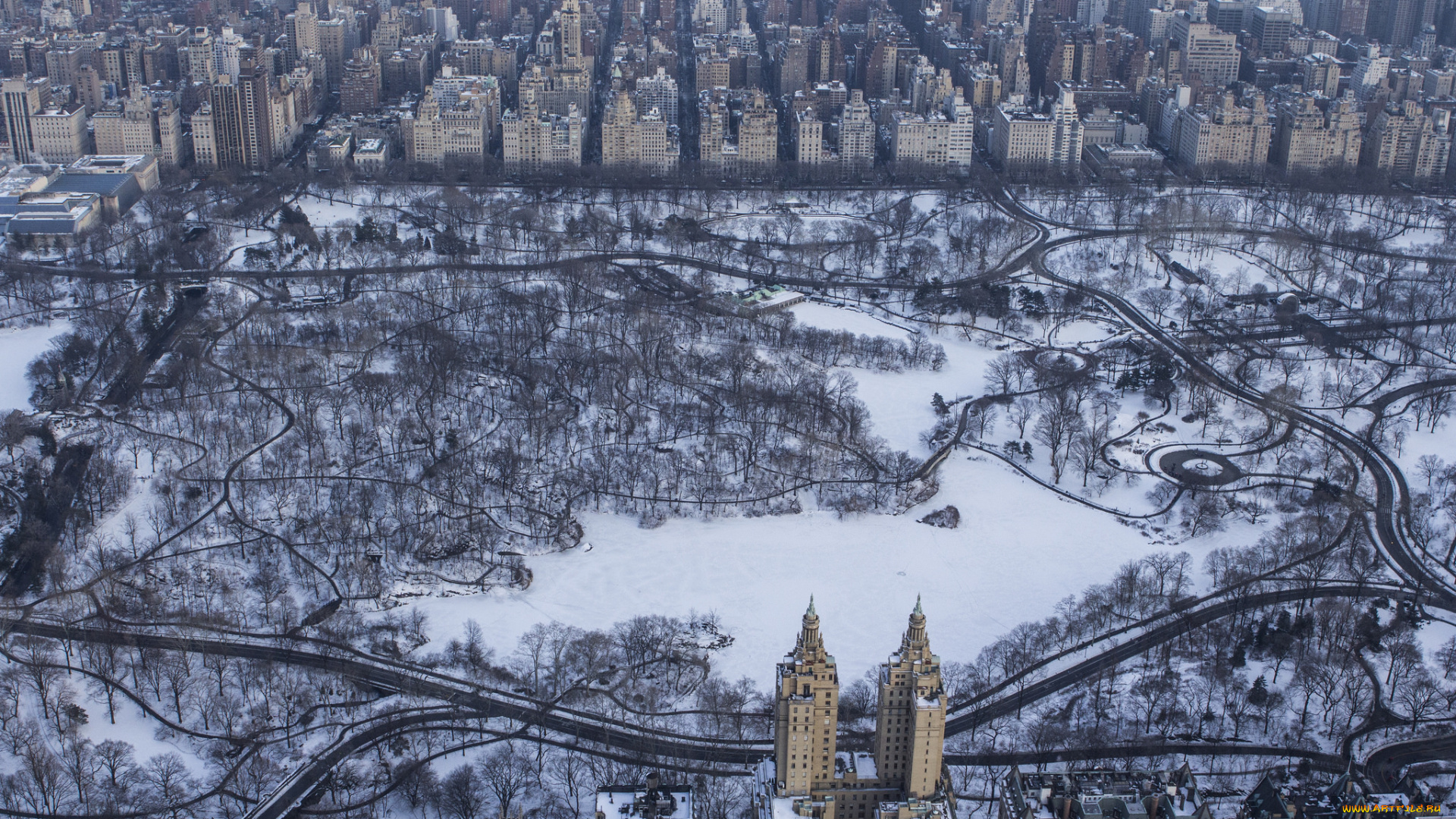 города, нью-йорк, , сша, здания, зима, город, парк