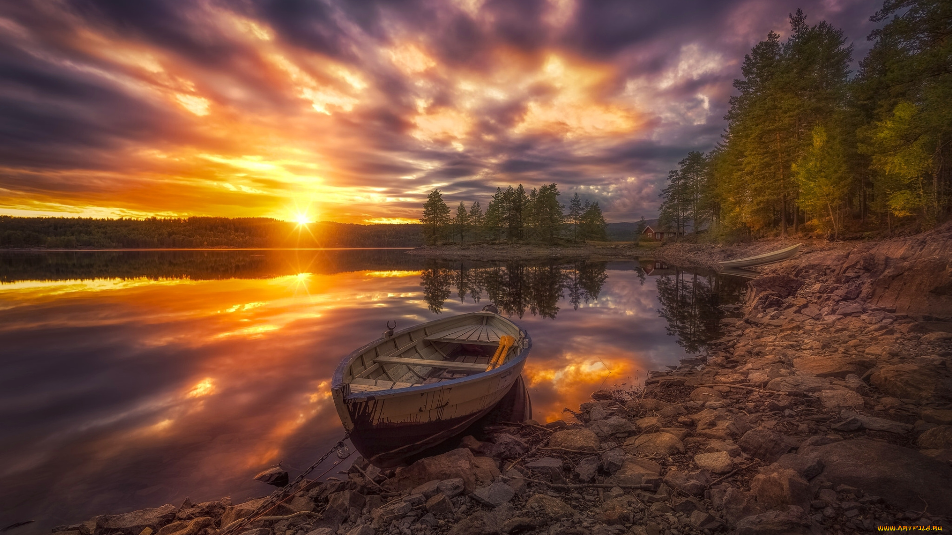 корабли, лодки, , шлюпки, norway, ringerike, закат, озеро, деревья, лодка, норвегия, рингерике