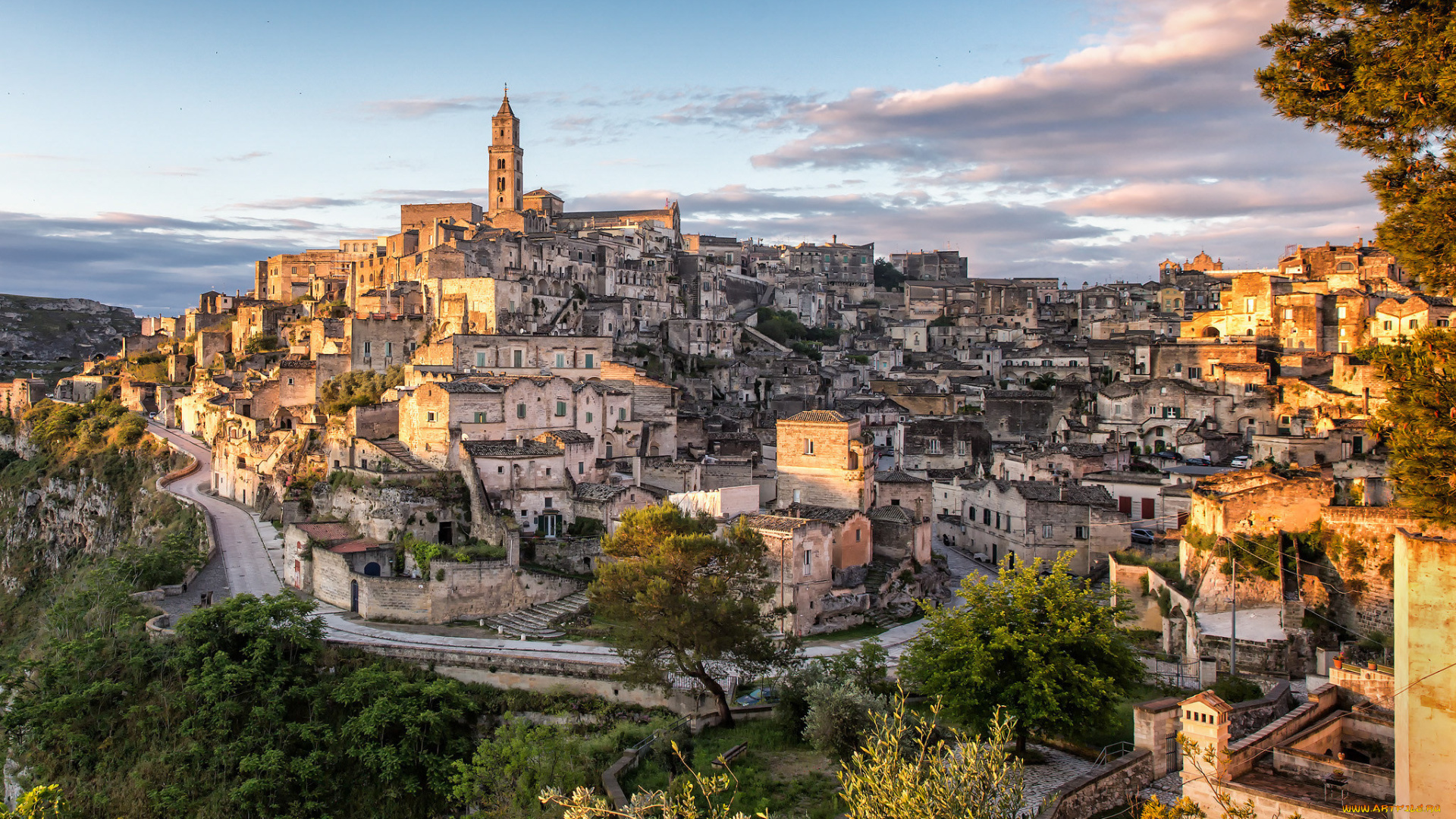 matera, , italy, города, -, панорамы, поселок, дорога, холм