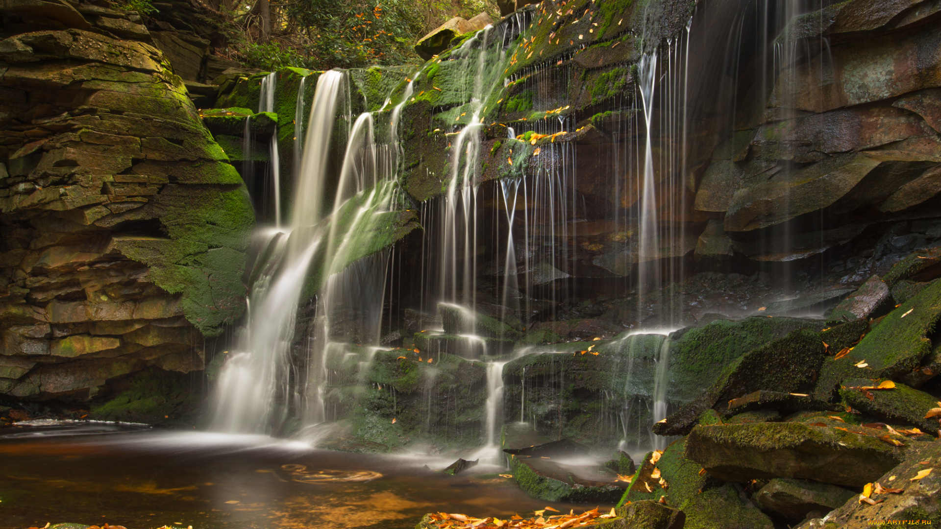 природа, водопады, река, лес, водопад