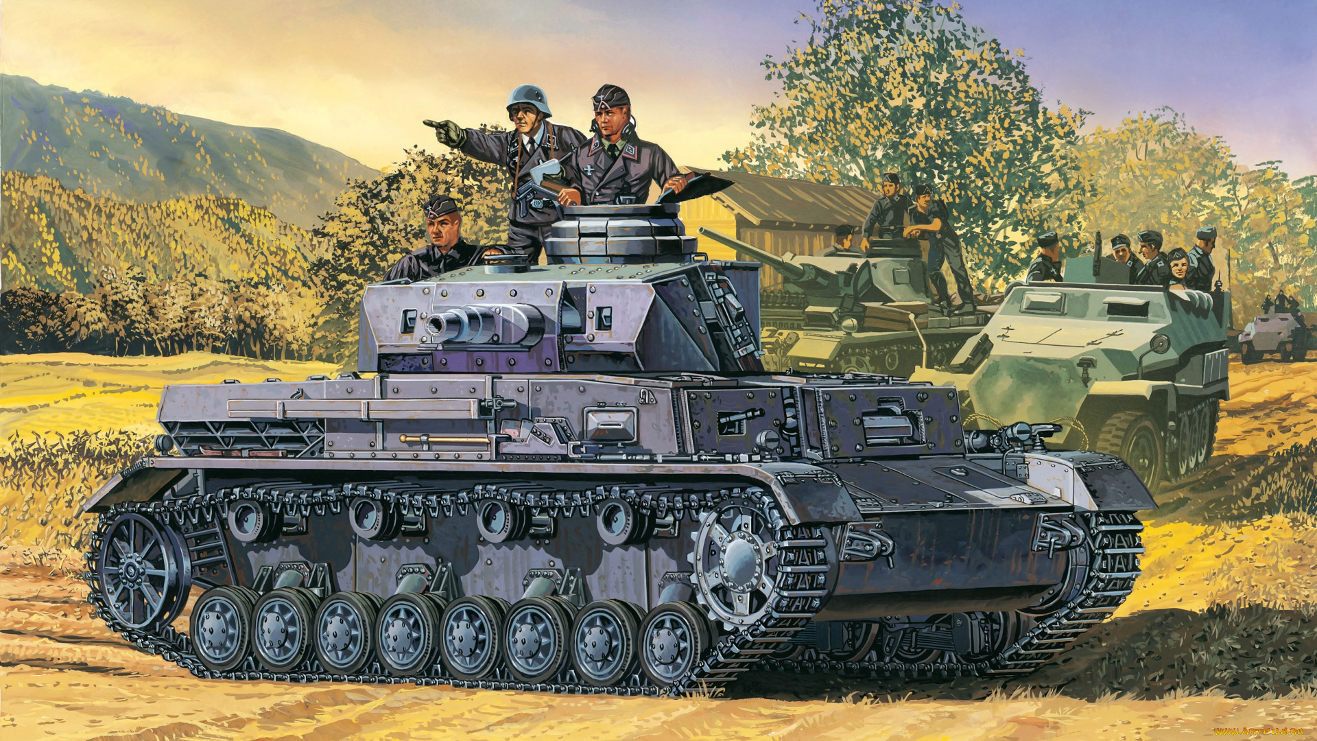 рисованное, армия, солдаты, танк