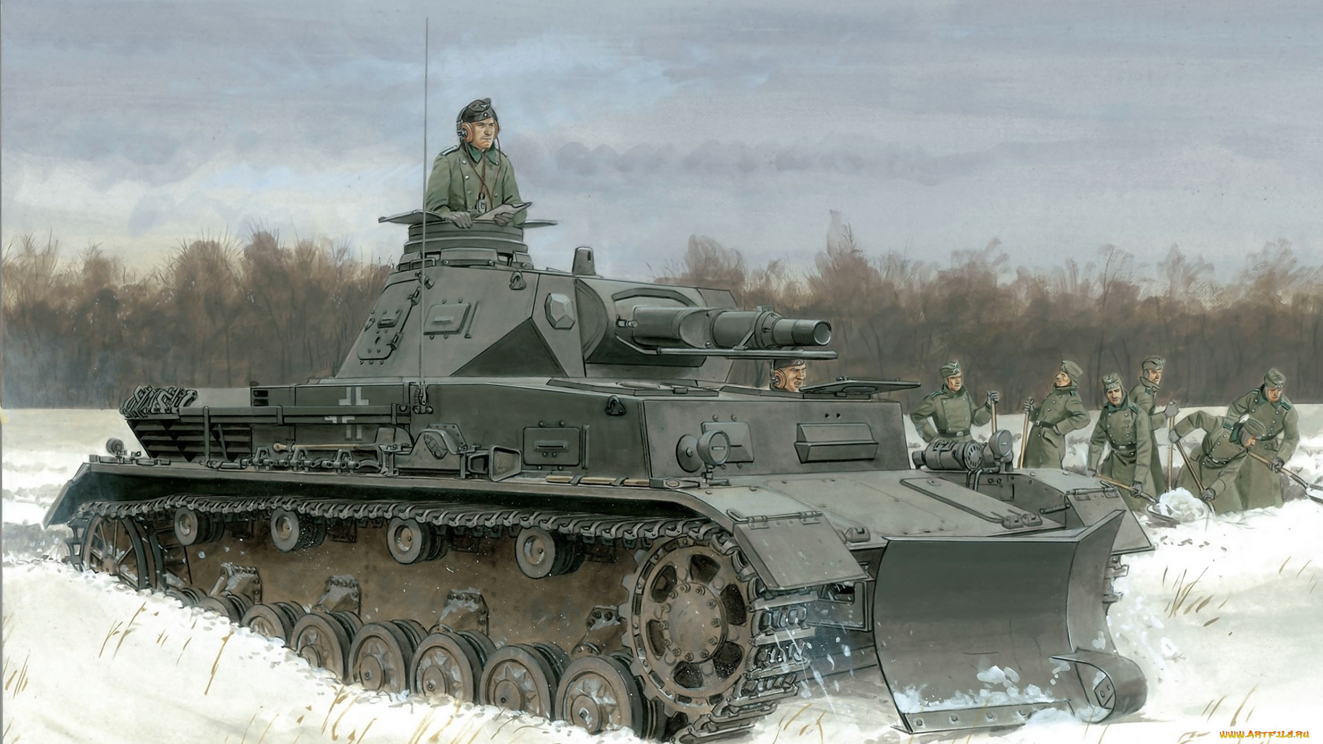 рисованное, армия, танк, солдаты