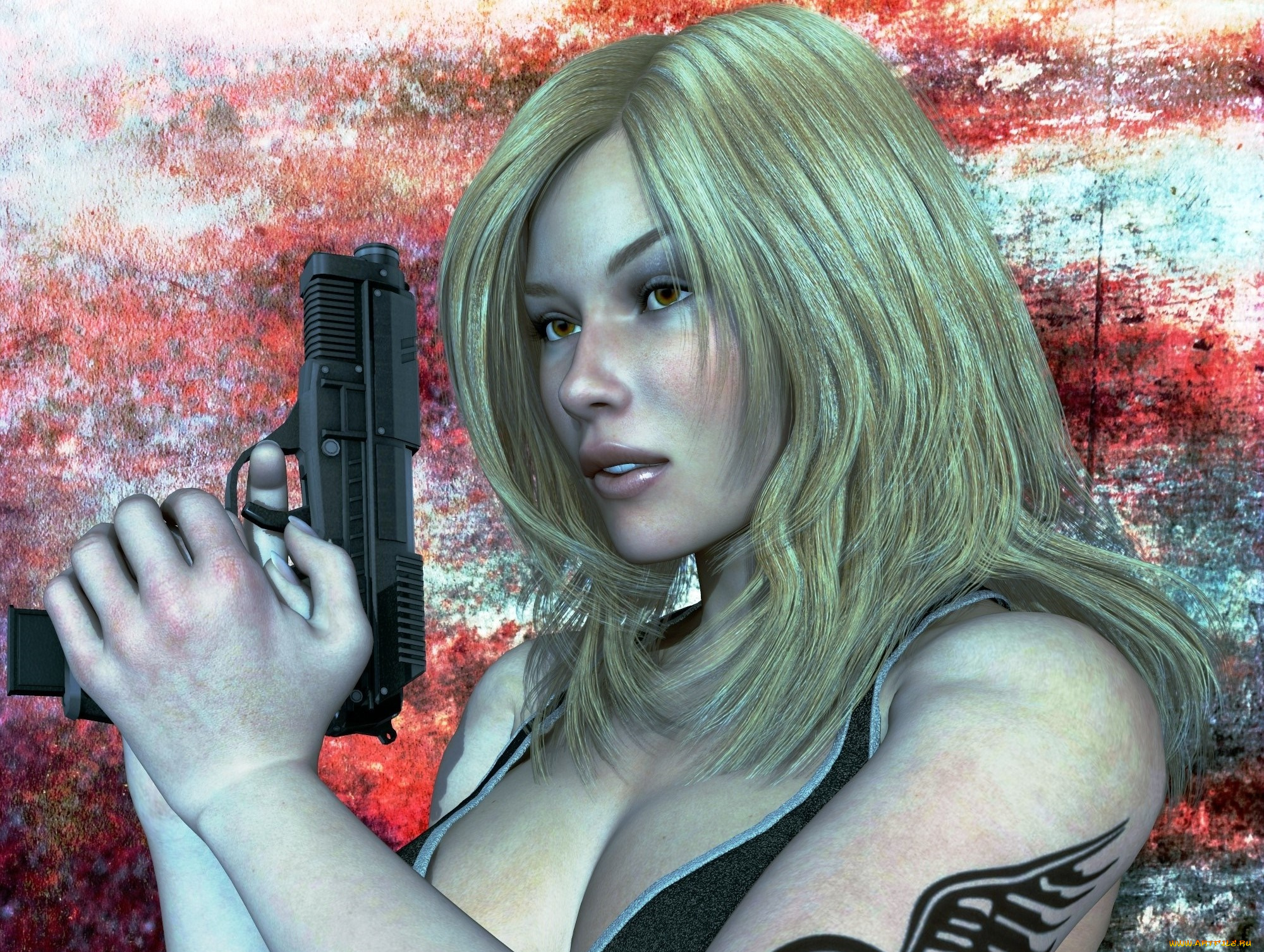 3д, графика, фантазия, , fantasy, оружие, фон, взгляд, девушка