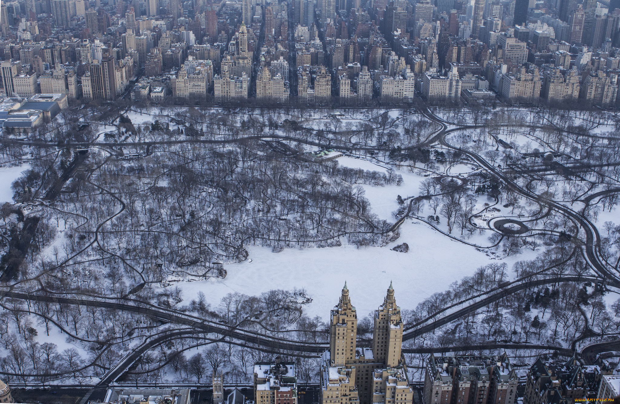 города, нью-йорк, , сша, здания, зима, город, парк