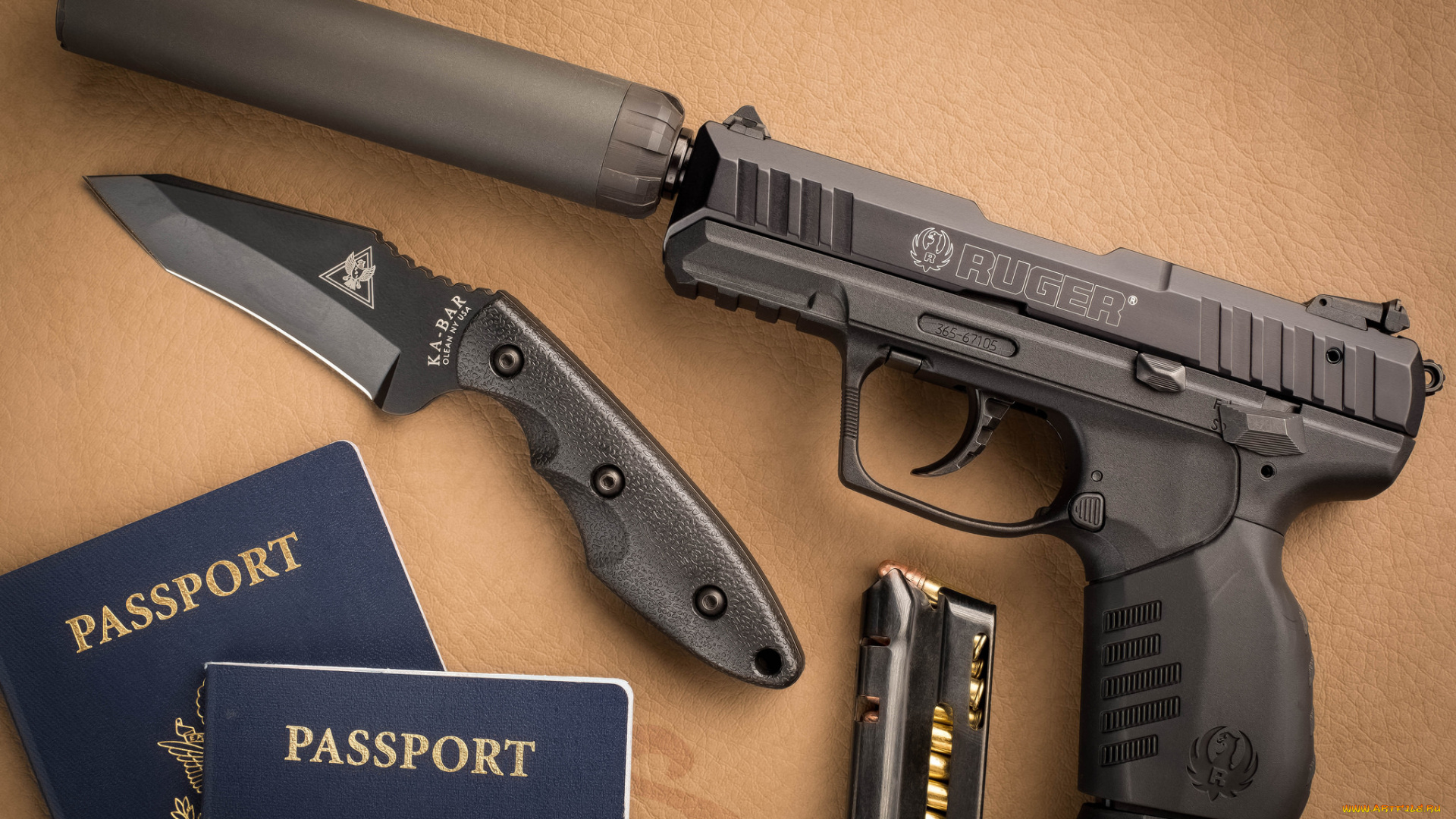 оружие, пистолеты, с, глушителемглушители, ствол