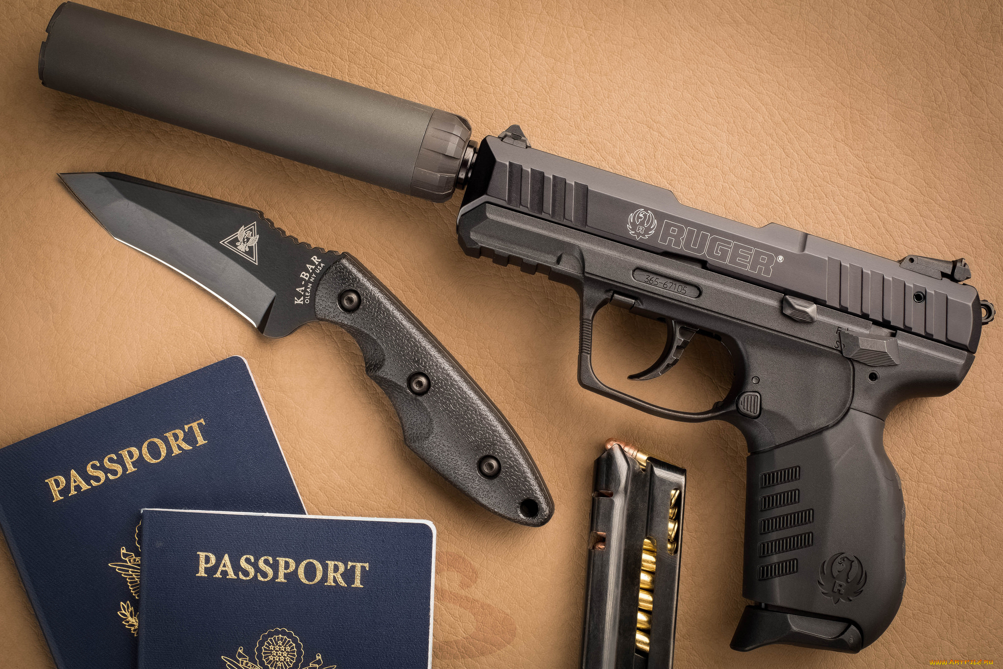 оружие, пистолеты, с, глушителемглушители, ствол