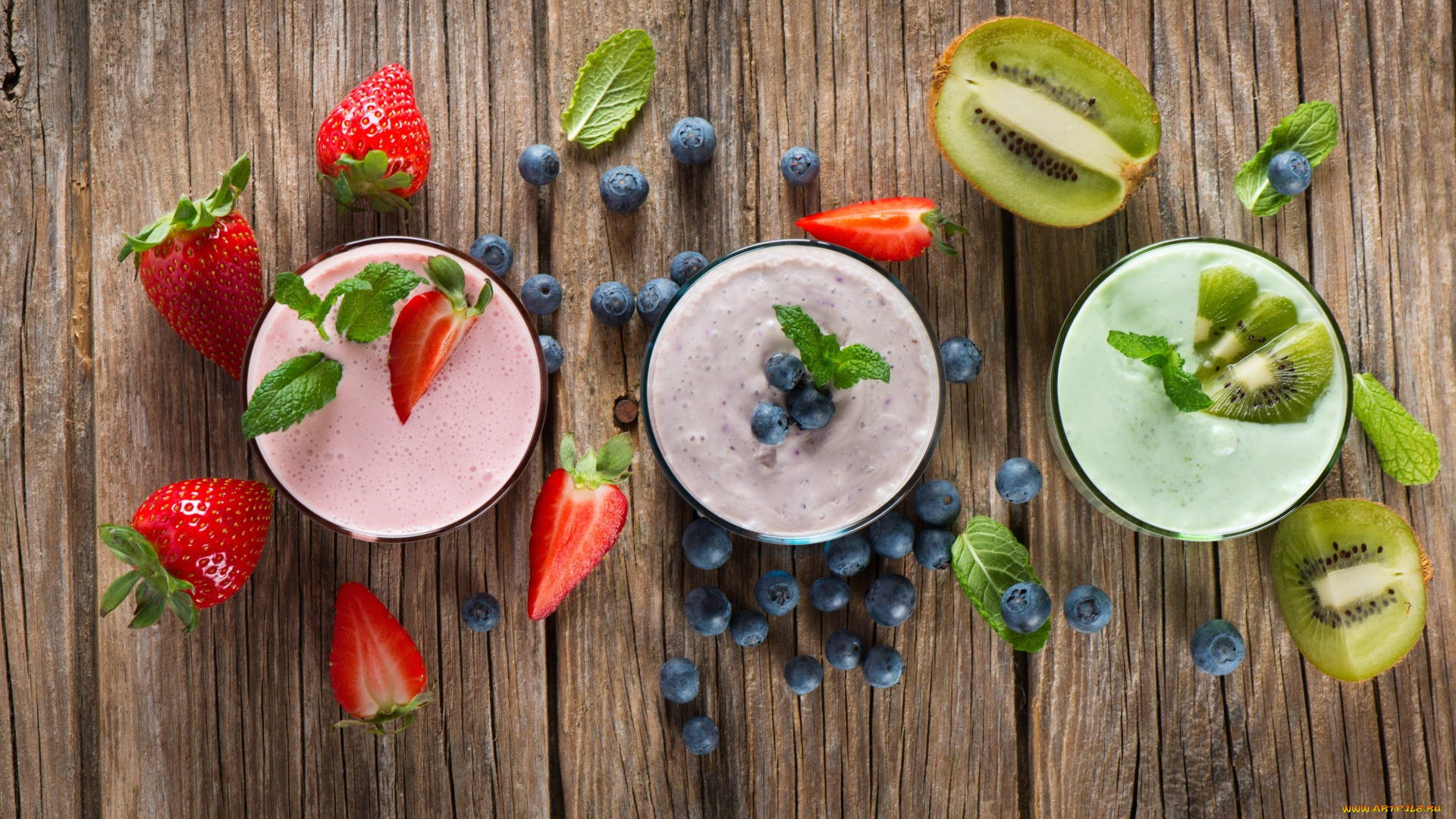 еда, напитки, , сок, черники, и, киви, смузи, из, клубники