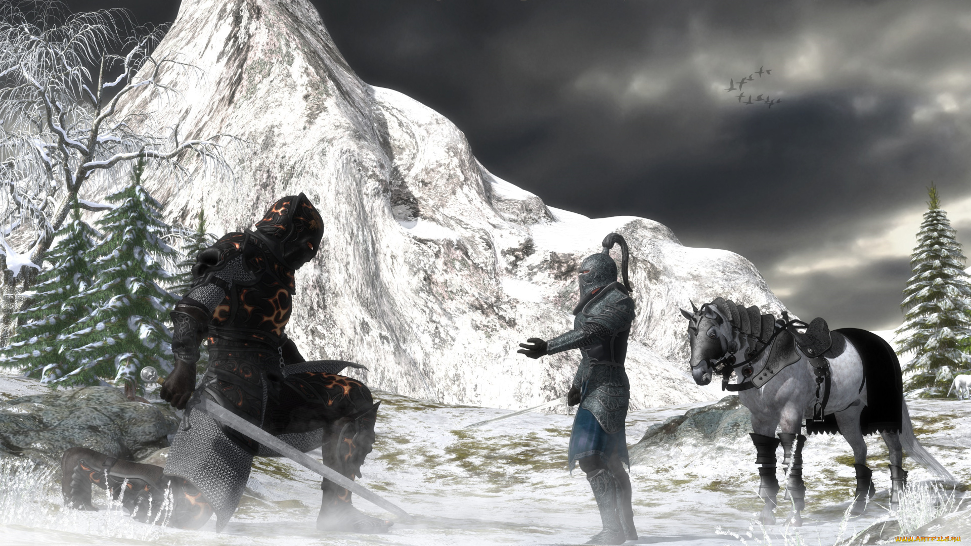 3д, графика, армия, , military, горы, лошадь, рыцари