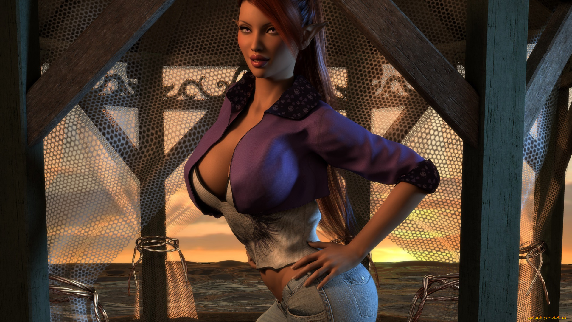 3д, графика, эльфы, , elves, эльфийка, фон, взгляд