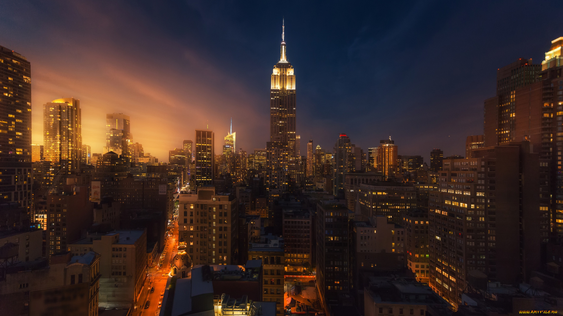города, нью-йорк, , сша, вечер, нью, йорк, дома, огни, ночь, город