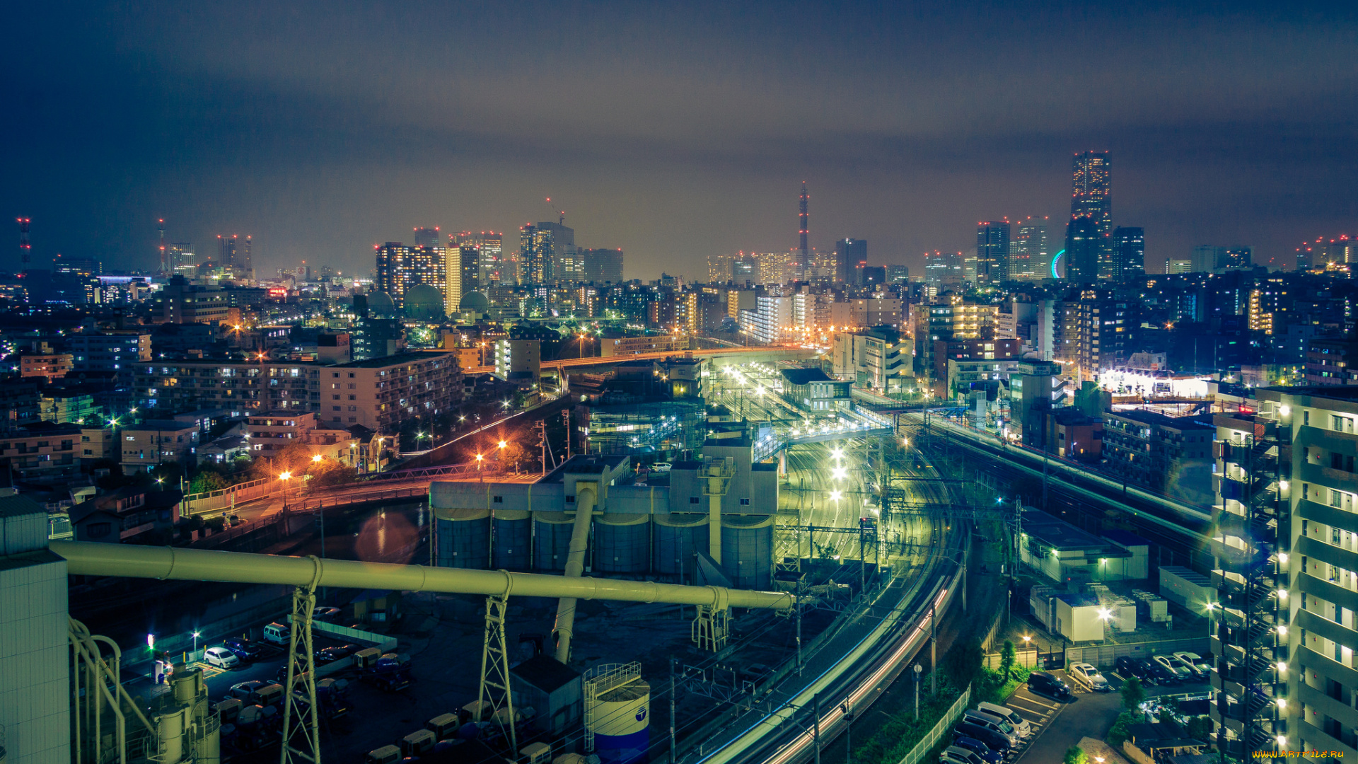 iwama, города, -, огни, ночного, города, простор