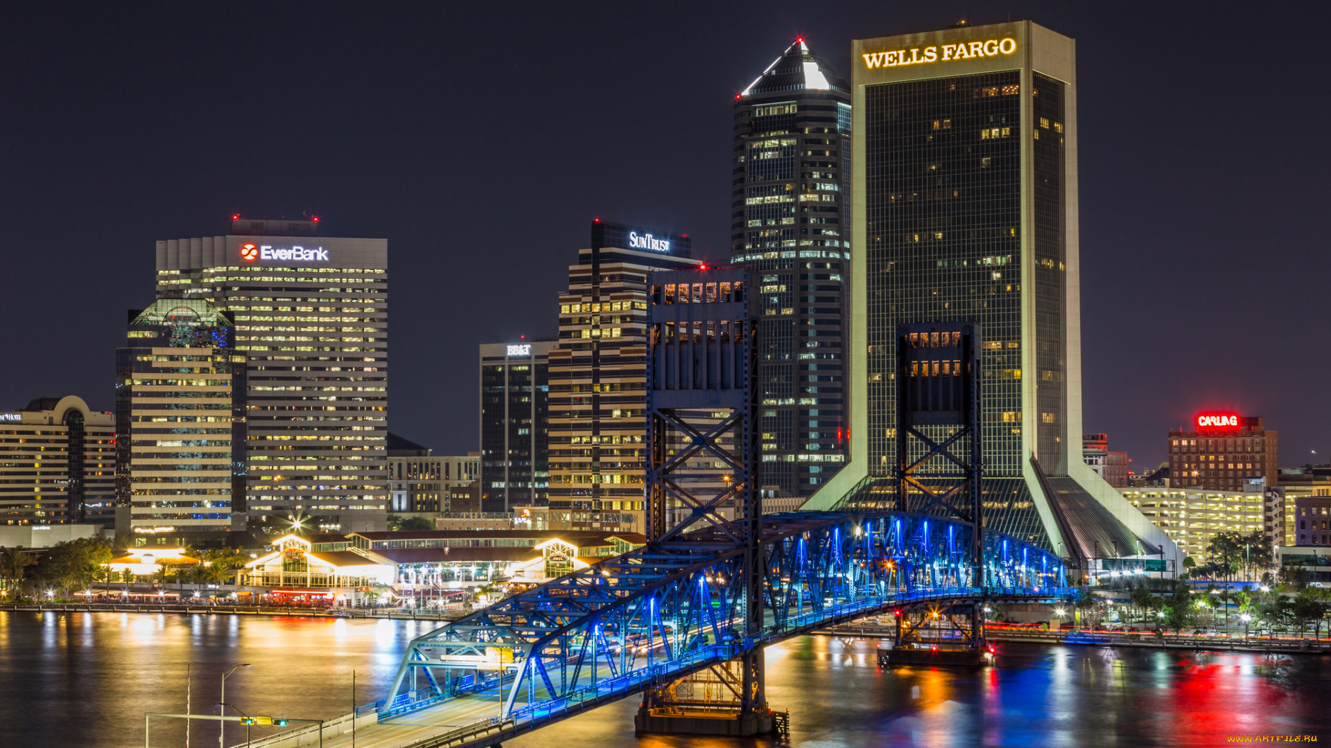 jacksonville, , fl, города, -, огни, ночного, города, простор