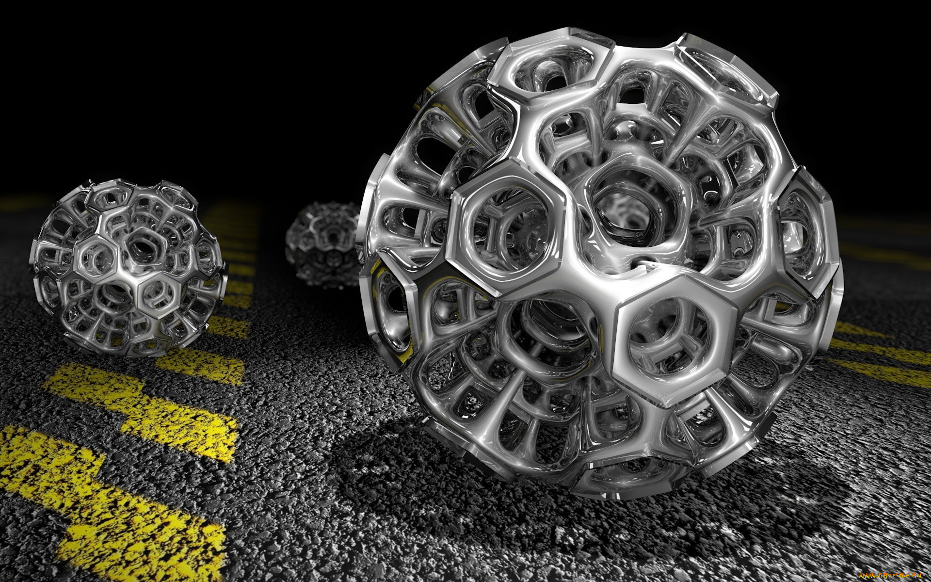 3д, графика, моделирование, , modeling, разметка, асфальт, ячейки, шары