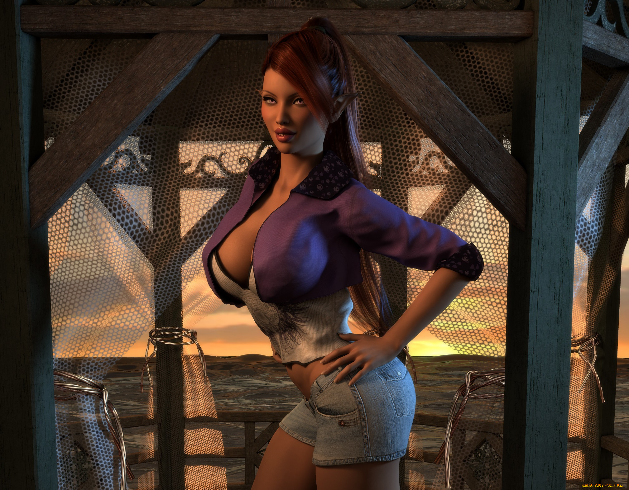 3д, графика, эльфы, , elves, эльфийка, фон, взгляд