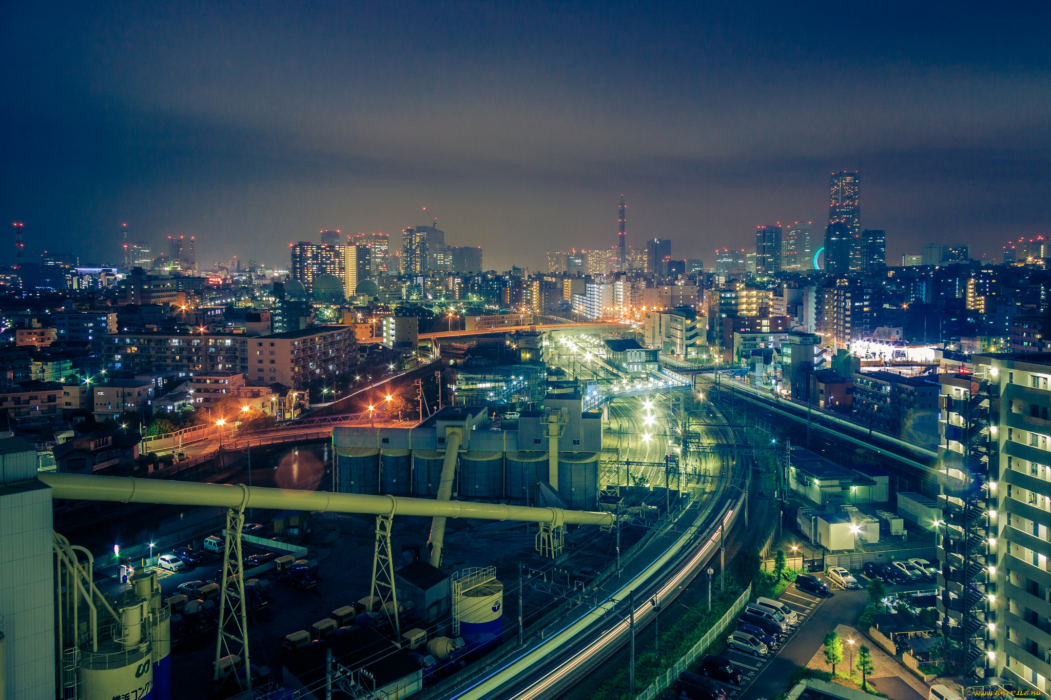 iwama, города, -, огни, ночного, города, простор