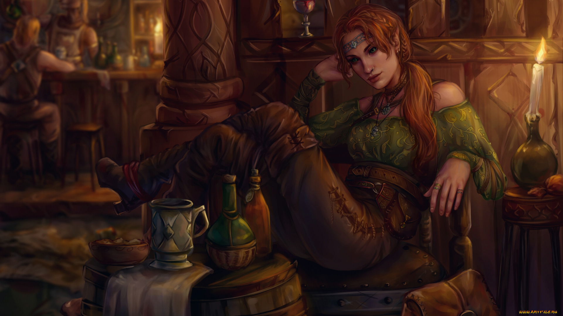 the, elder, scrolls, видео, игры, the, elder, scrolls, v, , skyrim, девушка, фон, таверна