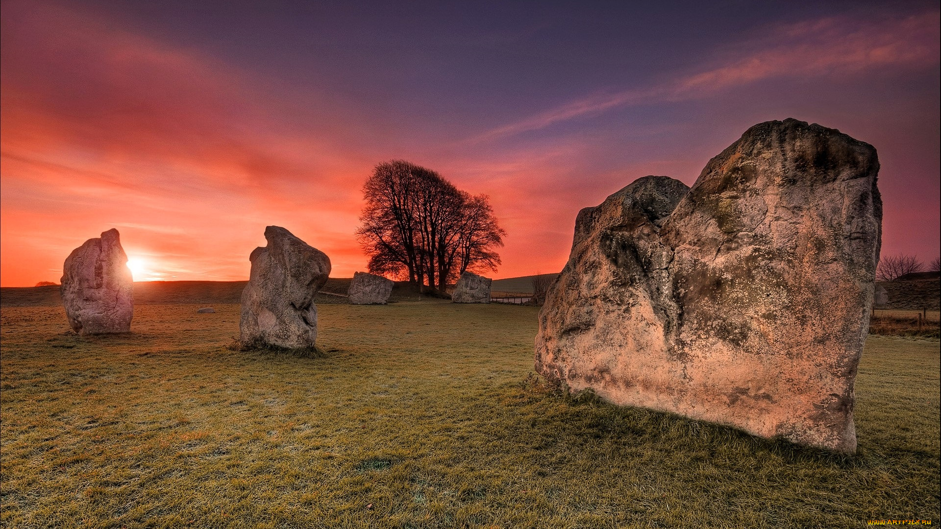 природа, восходы, закаты, небо, закат, камни, деревья, поляна