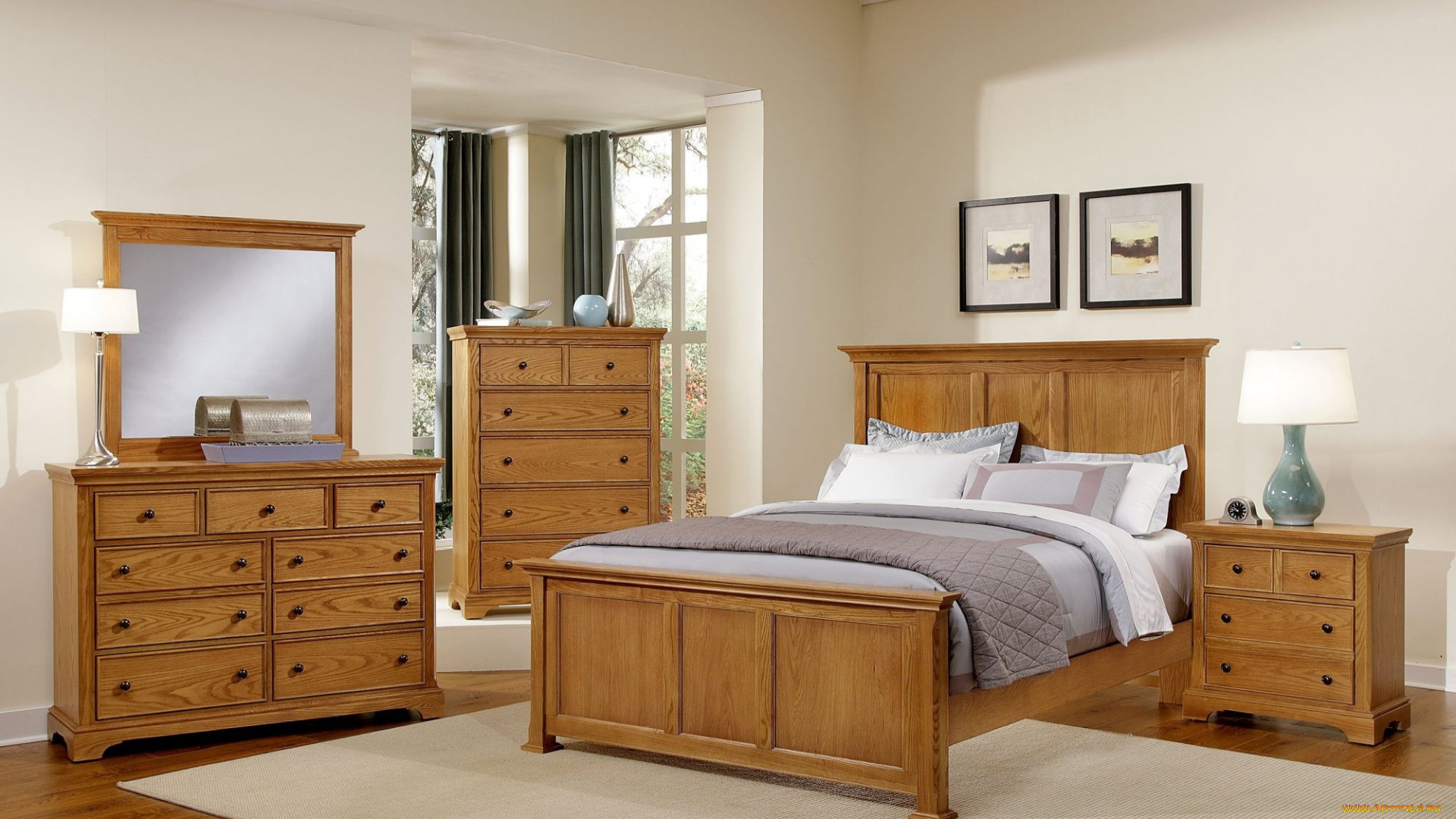 интерьер, спальня, кровать, подушки, тумбочки