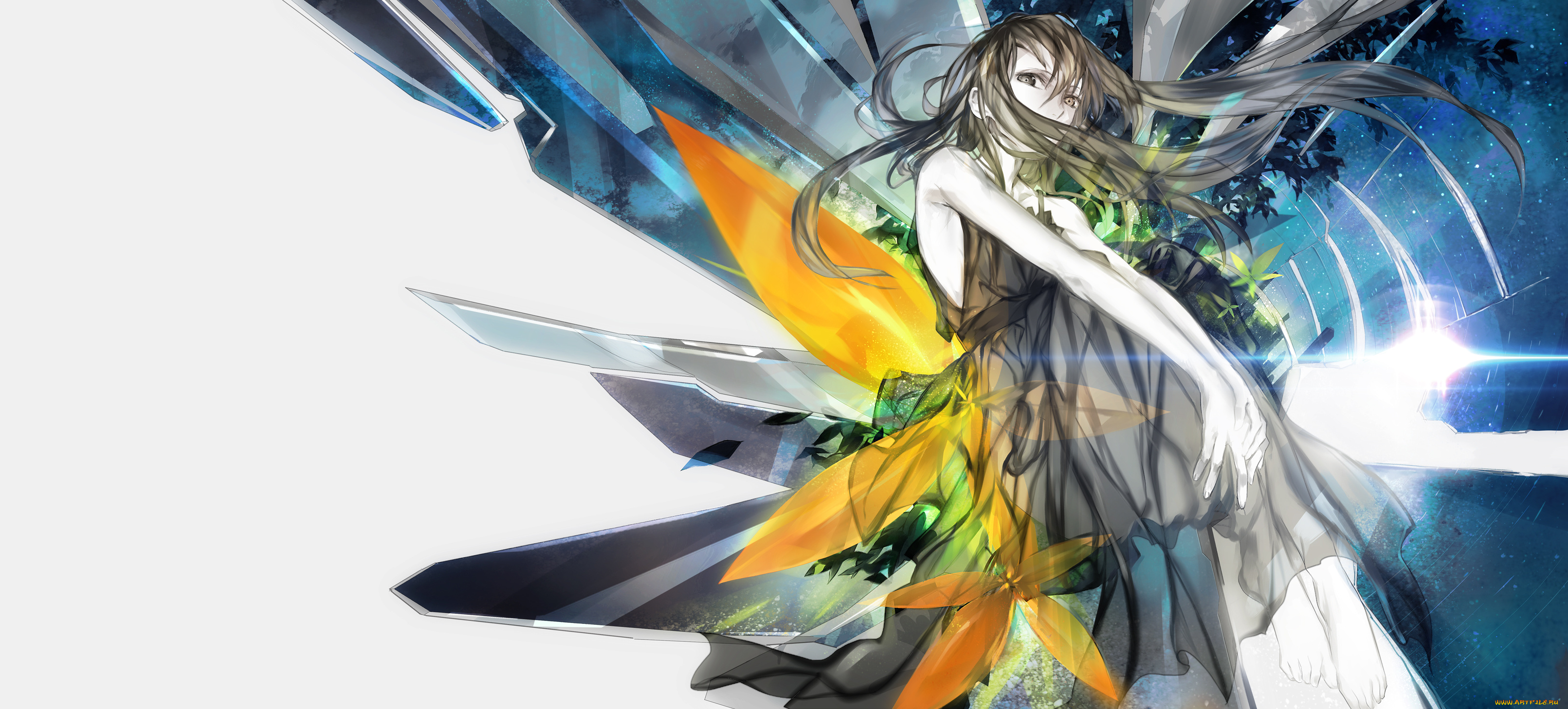 by, kazune, аниме, *unknown, другое, девушка, платье, цветы, стекло