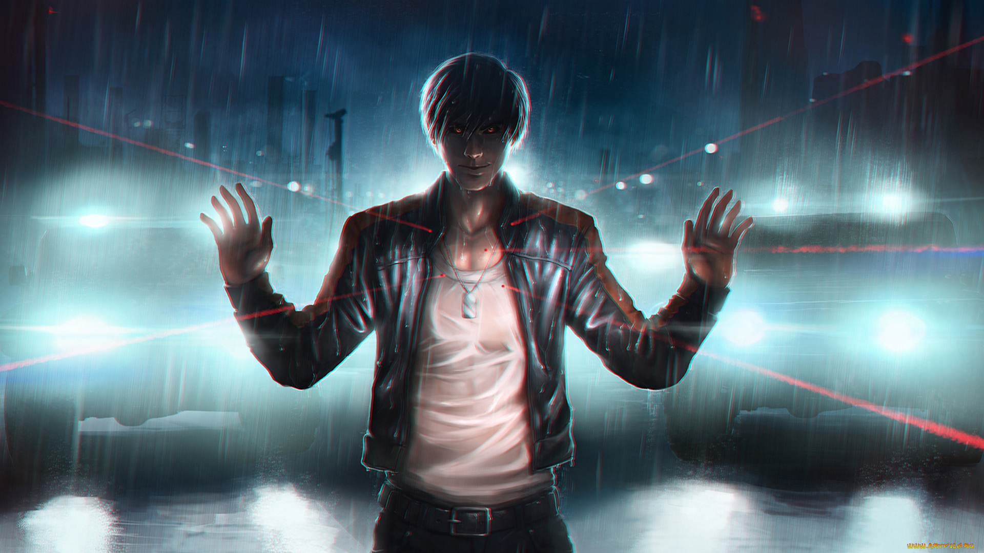 фэнтези, люди, дождь, мужчина, глаза, руки, свет, попался