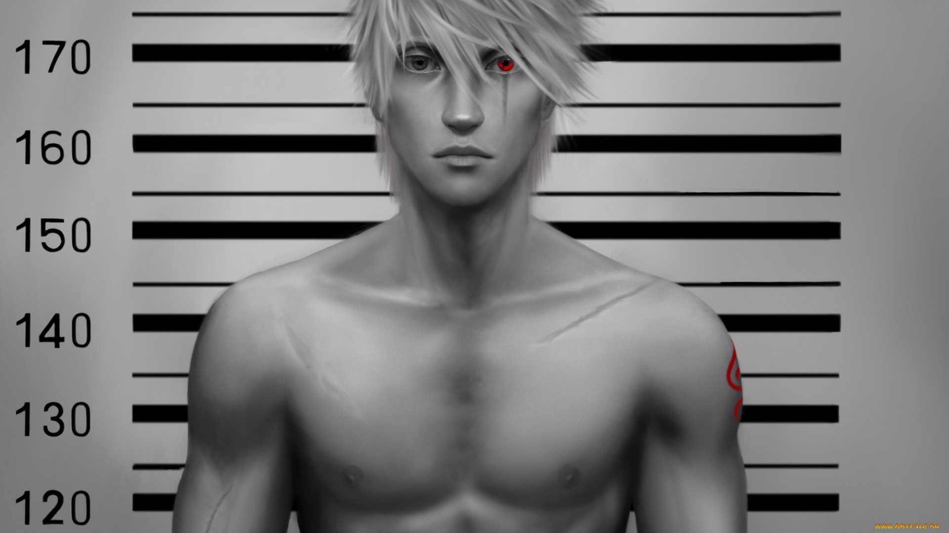 фэнтези, люди, хатаке, какаши, арт, шрамы, взгляд, мускулы, шаринган, тело, парень