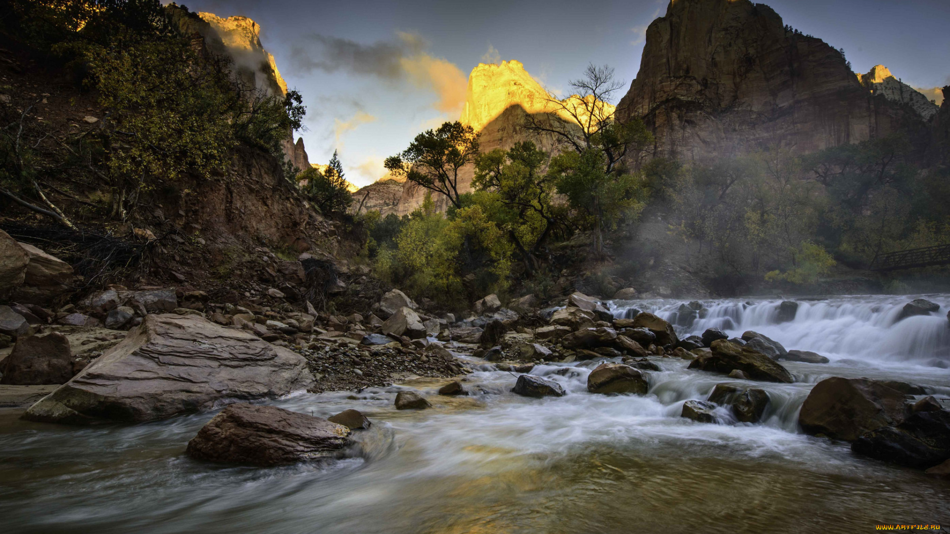 природа, реки, озера, камни, поток, река, горы, небо, деревья
