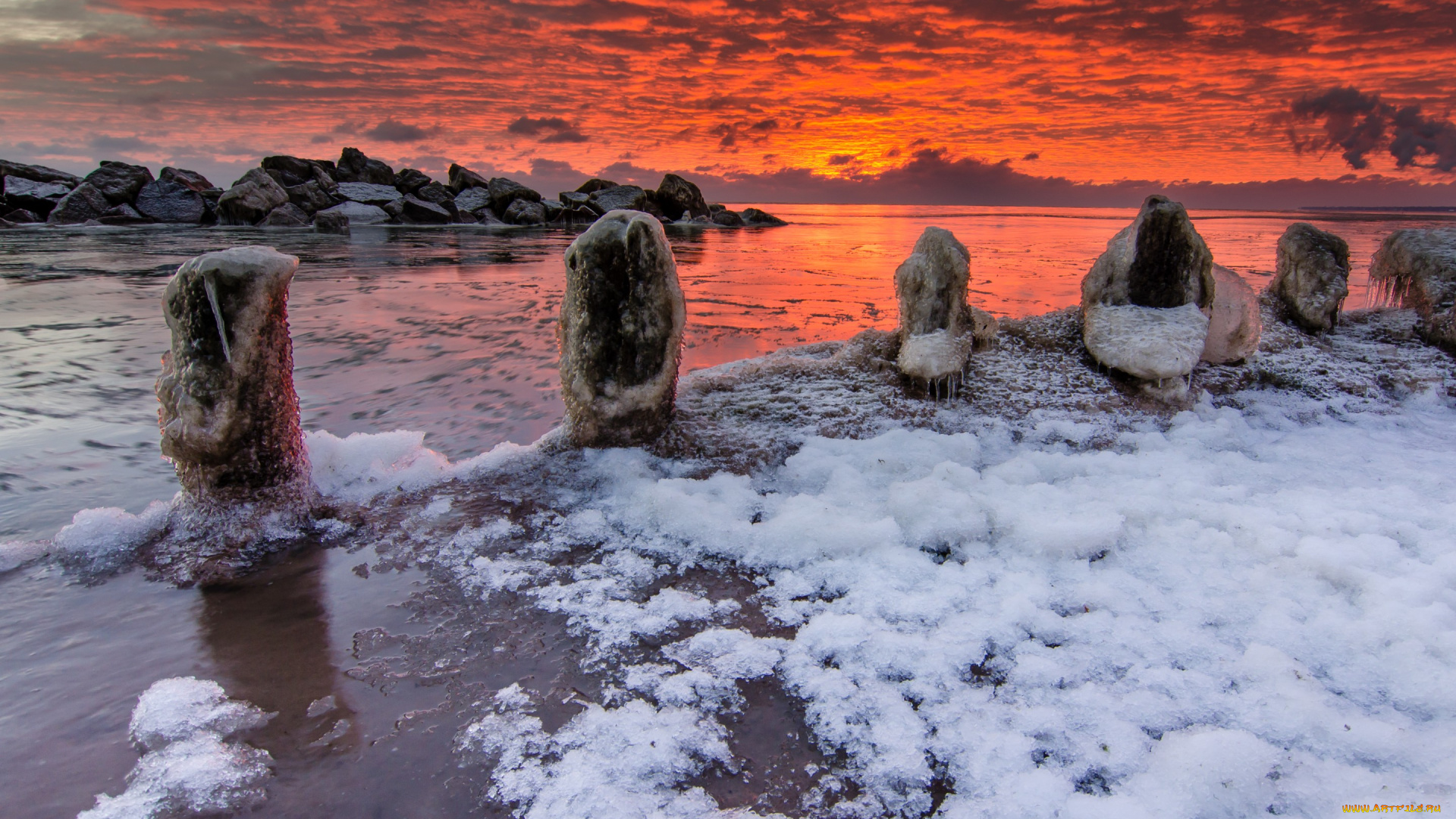 природа, восходы, закаты, зима, закат, море