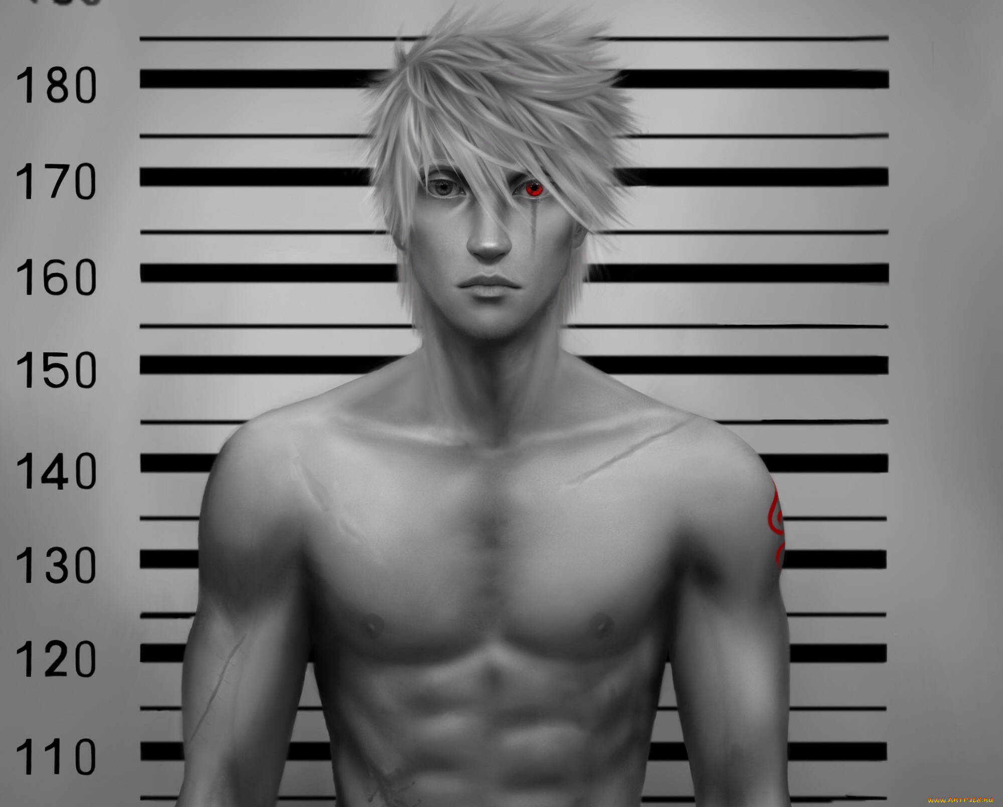 фэнтези, люди, хатаке, какаши, арт, шрамы, взгляд, мускулы, шаринган, тело, парень